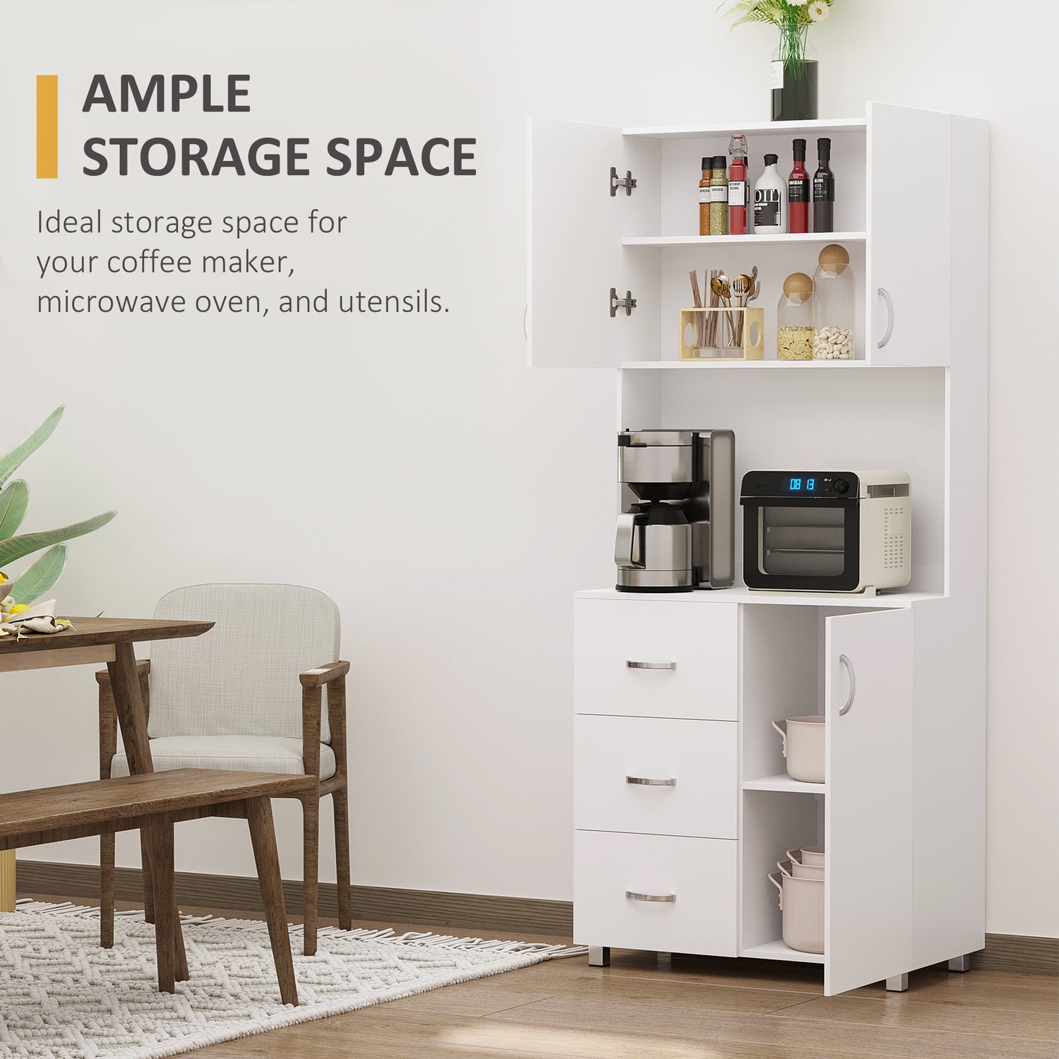 183cm White Kitchen Cupboard