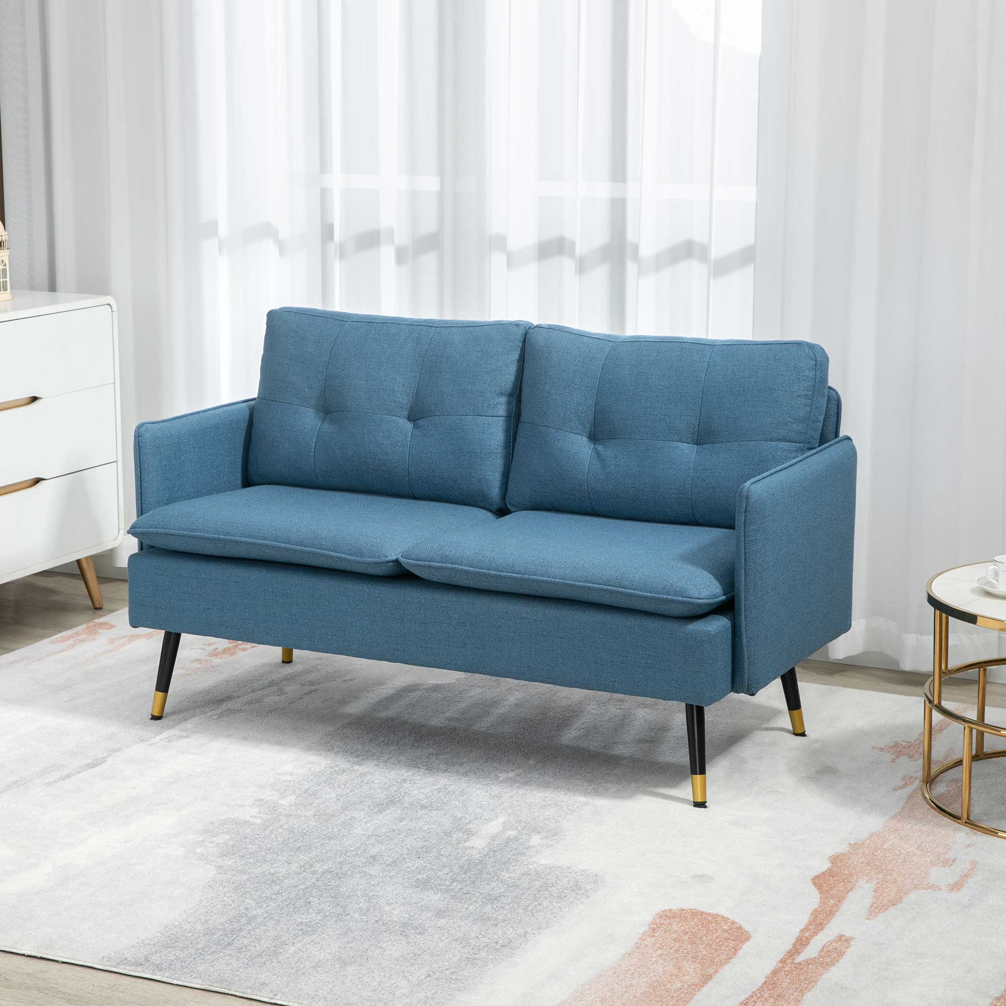 Modern Dark Blue Two-Seater Sofa for Compact Living