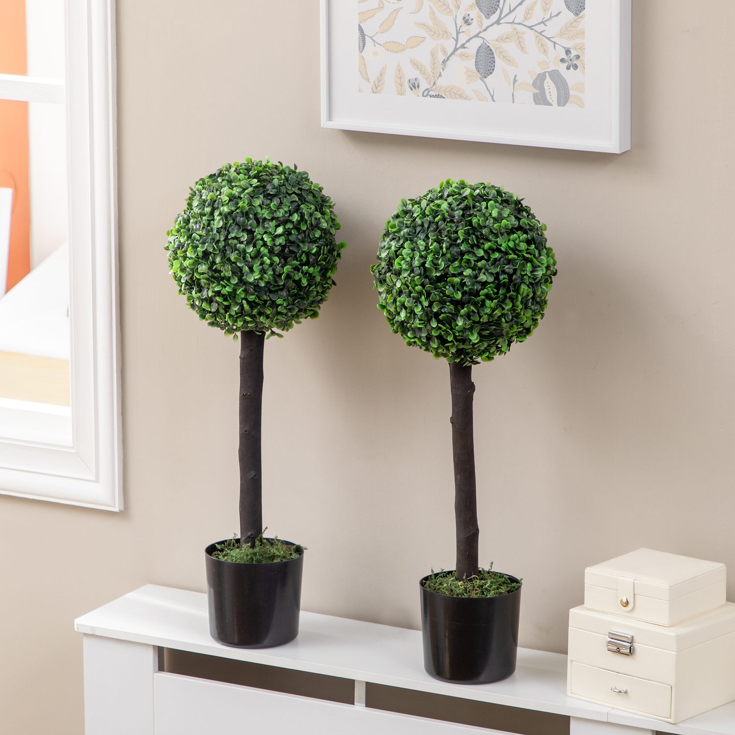 Two Artificial Boxwood Topiary Trees — No Watering Needed