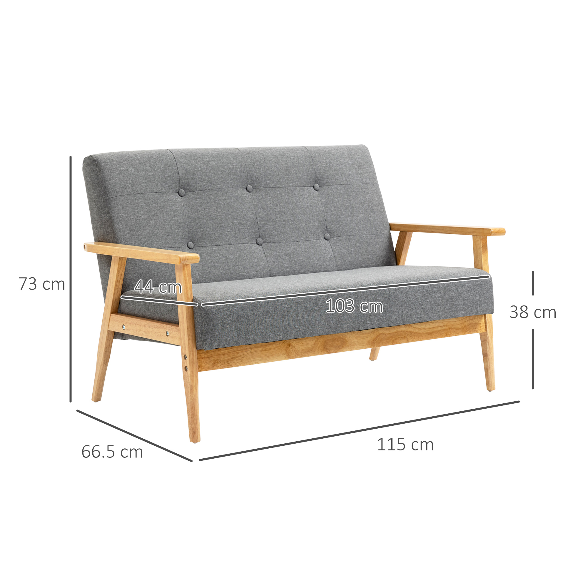 Retro Dark Grey 2 Seater Sofa