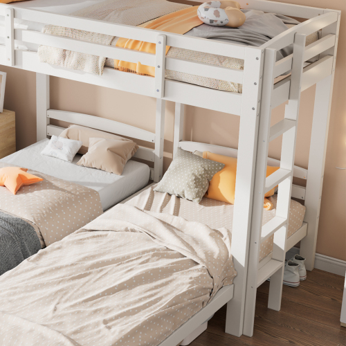White wooden triple sleeper bunk bed