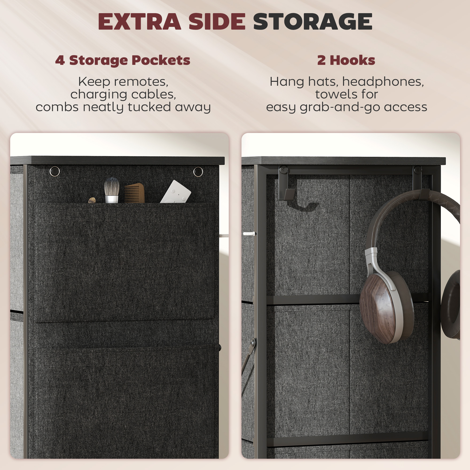 8-Drawer Charcoal Fabric Chest