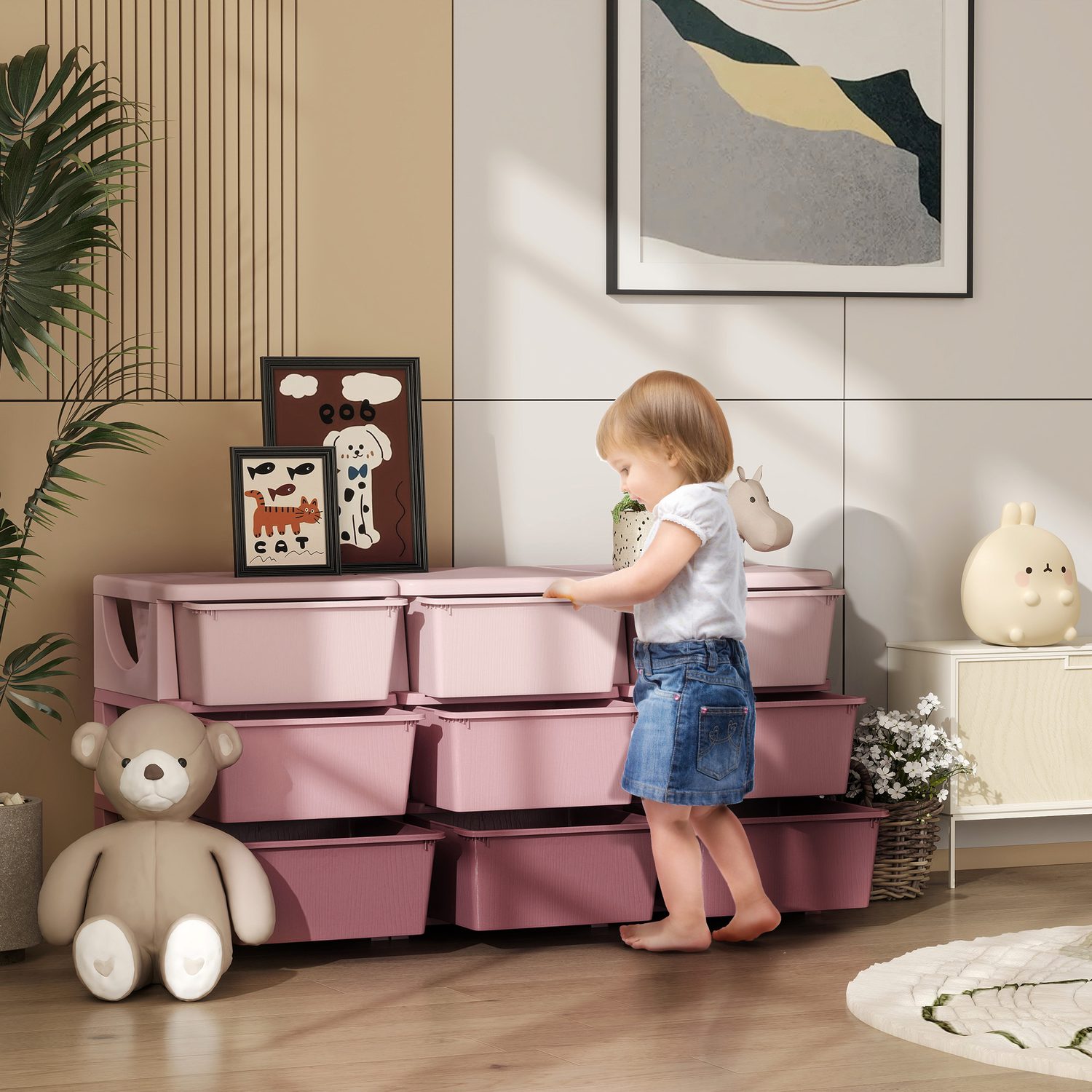 Pink 9-Drawer Storage Unit