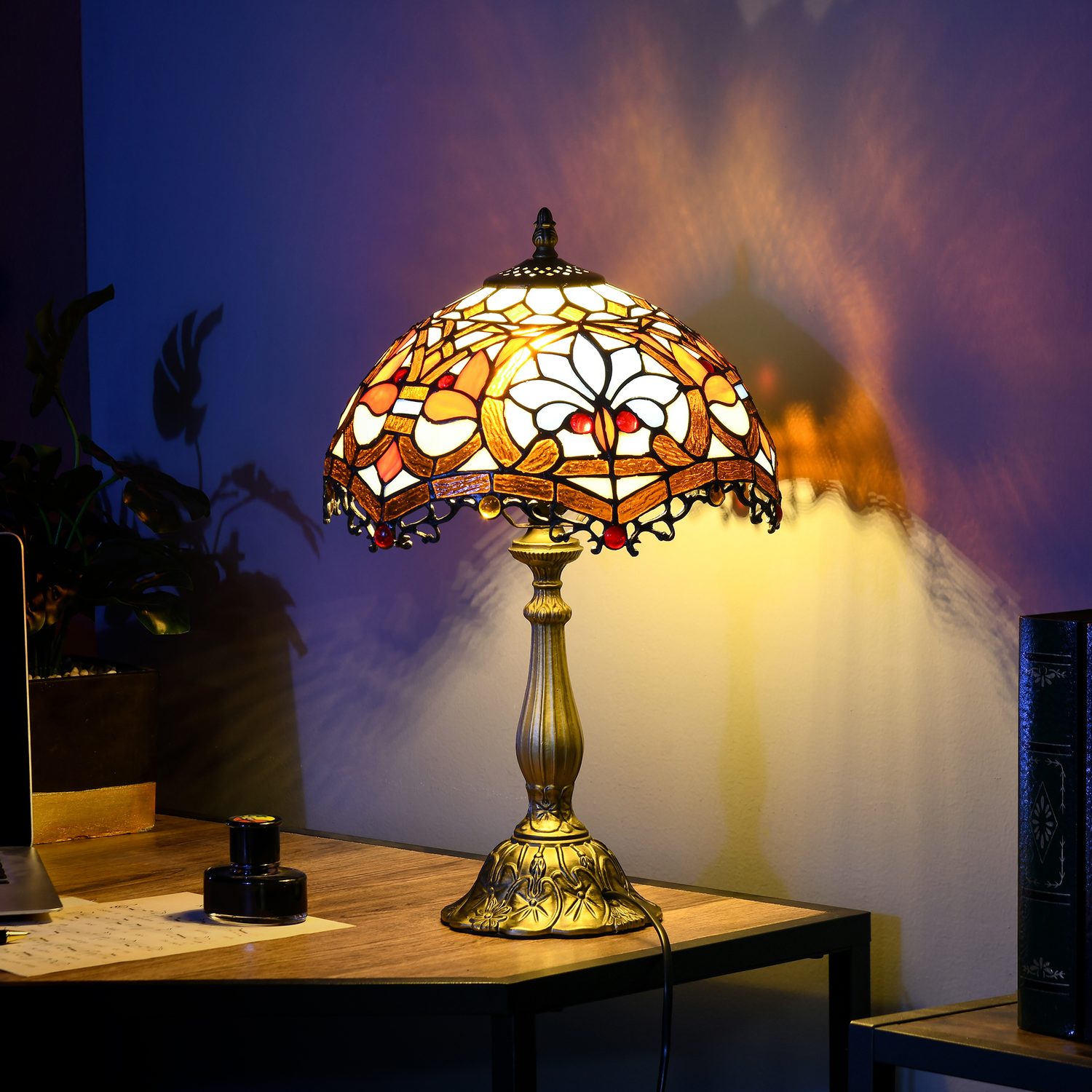 Stained Glass Table Lamp with Artisan Tiffany-Style Shade
