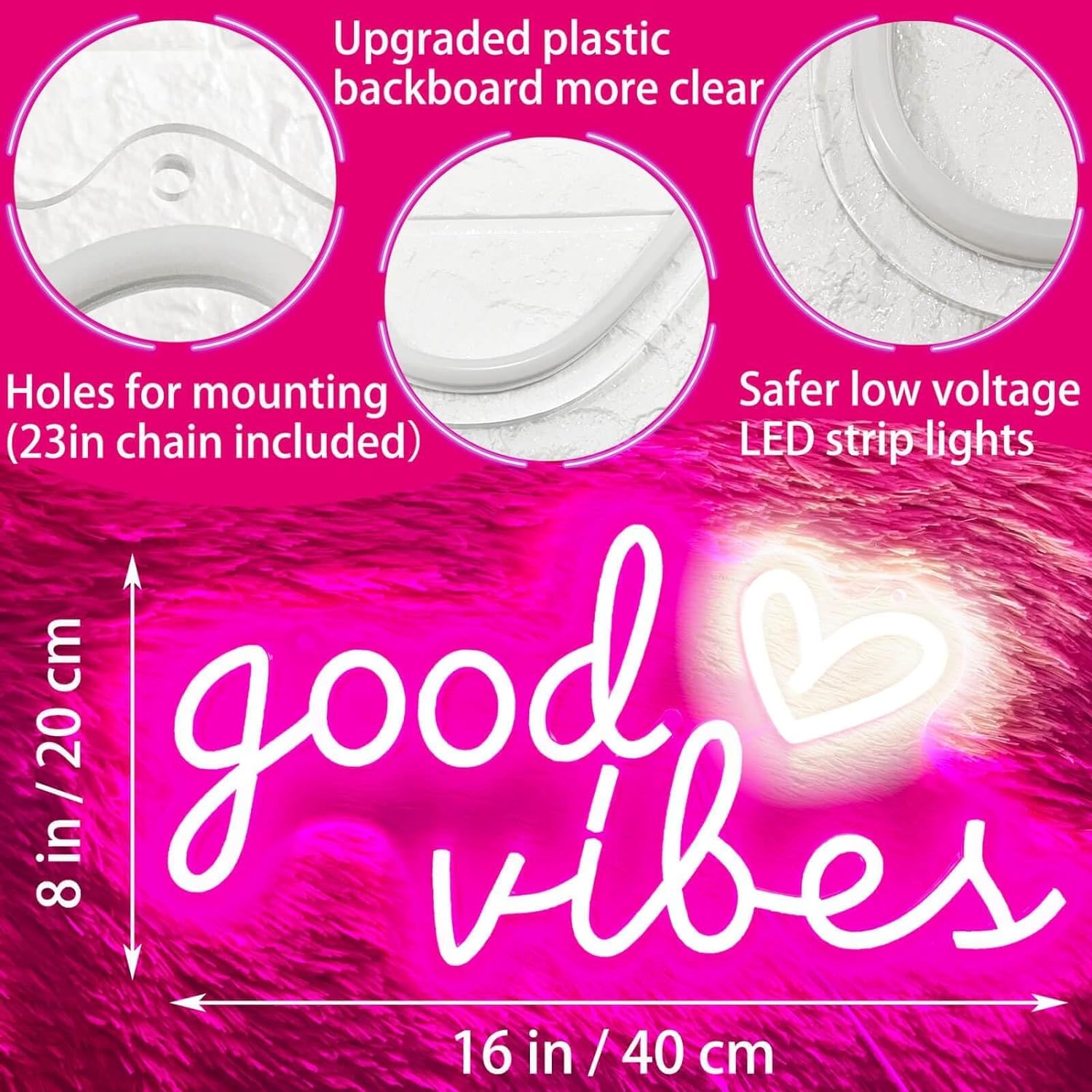 Good Vibes LED neon sign on a wall