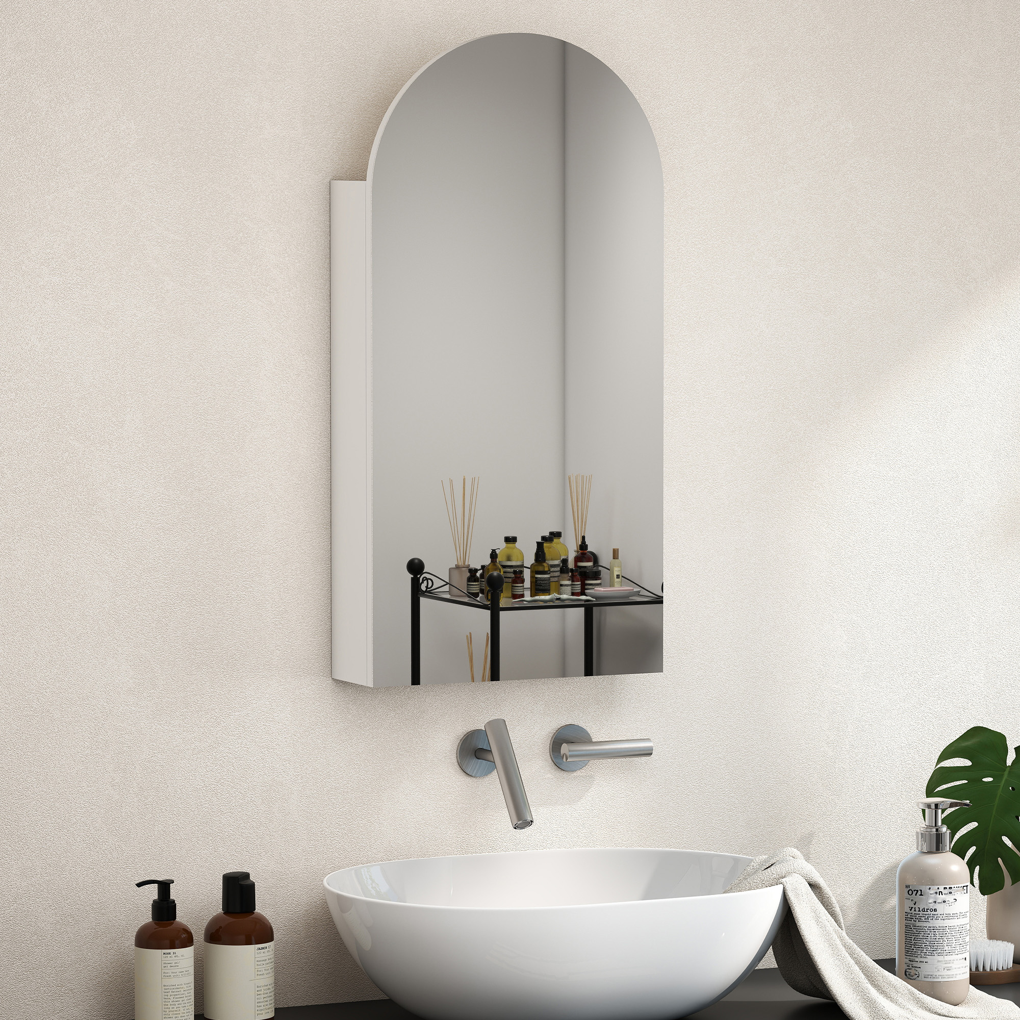 White Arched Mirror Cabinet