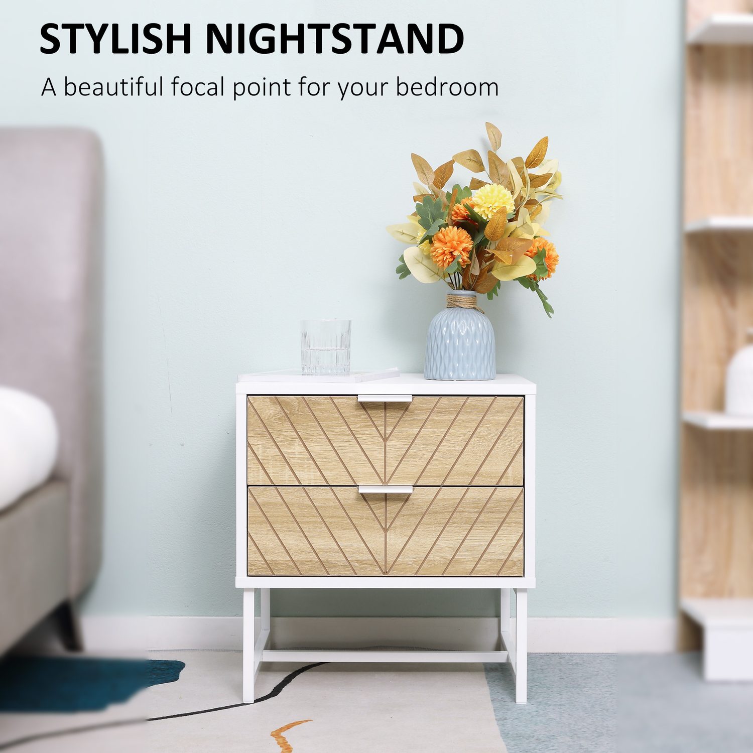 2-drawer chevron-design bedside table