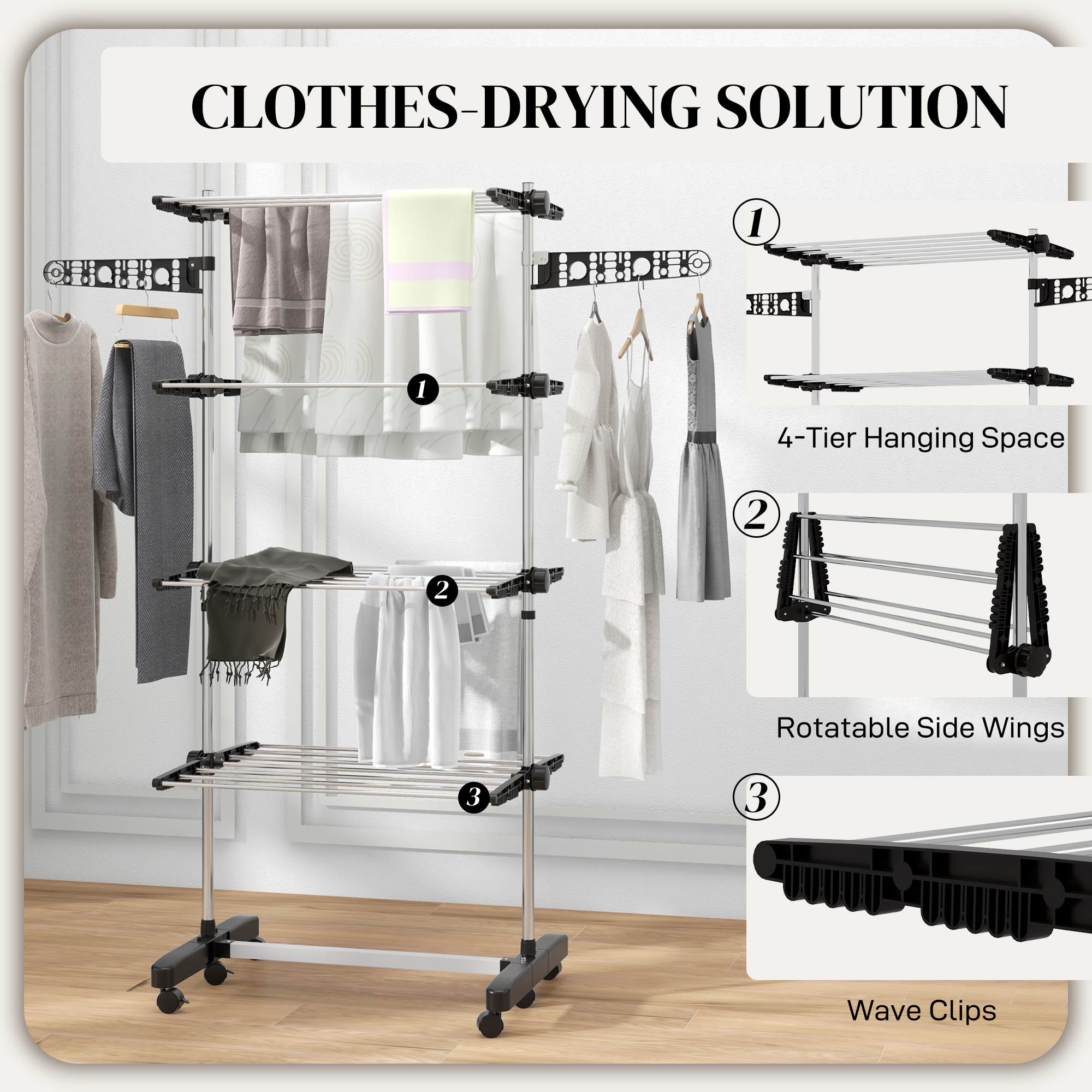 Dry More Laundry Faster with a 4-Tier Rolling Clothes Rack