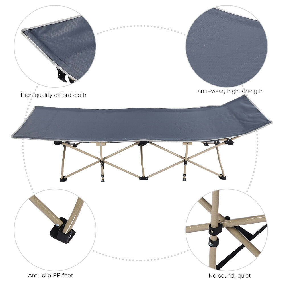 Folding Single Bed with Quilted Grey Mat for Camping and Guests