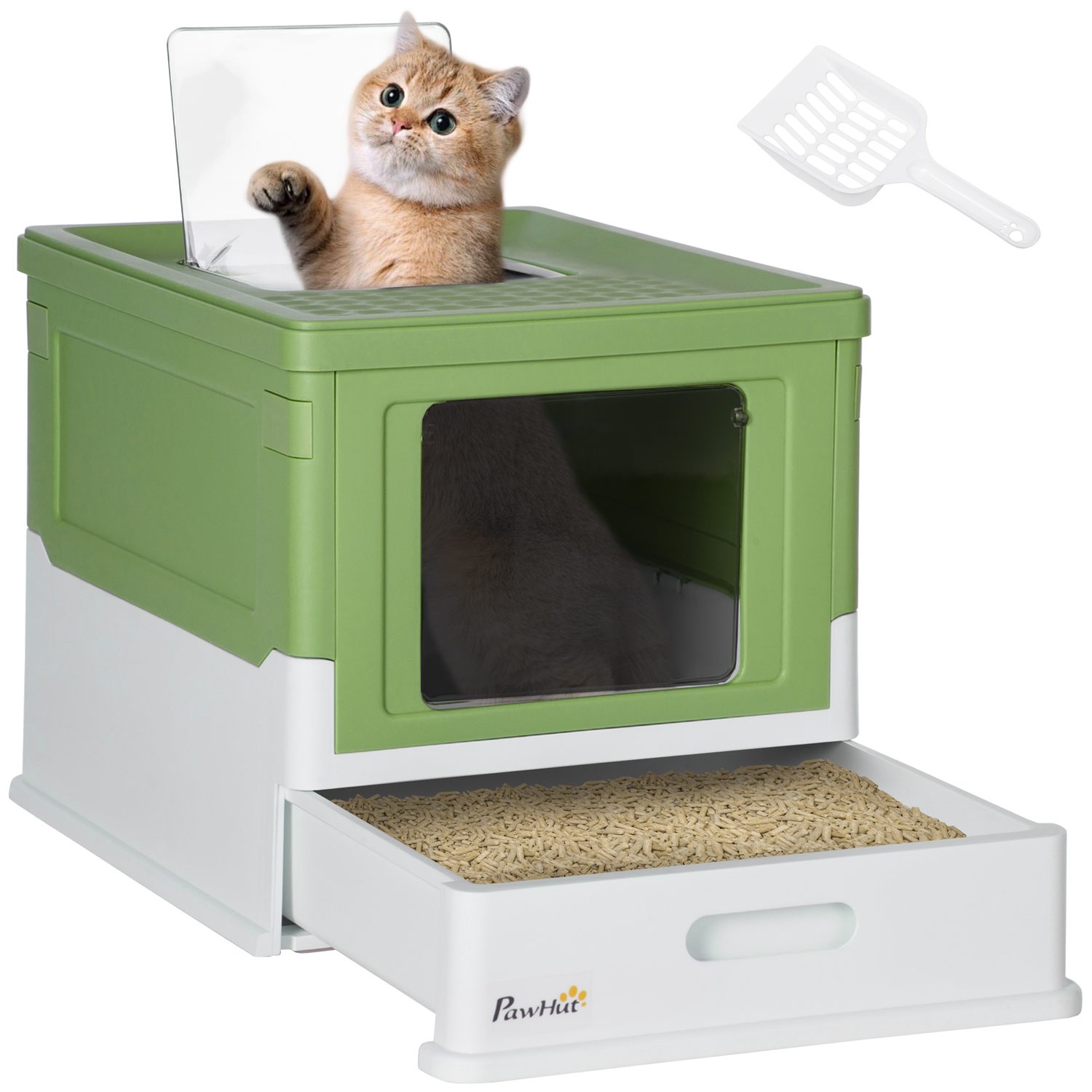 Enclosed Cat Litter Tray with Front Entry & Pull-Out Drawer