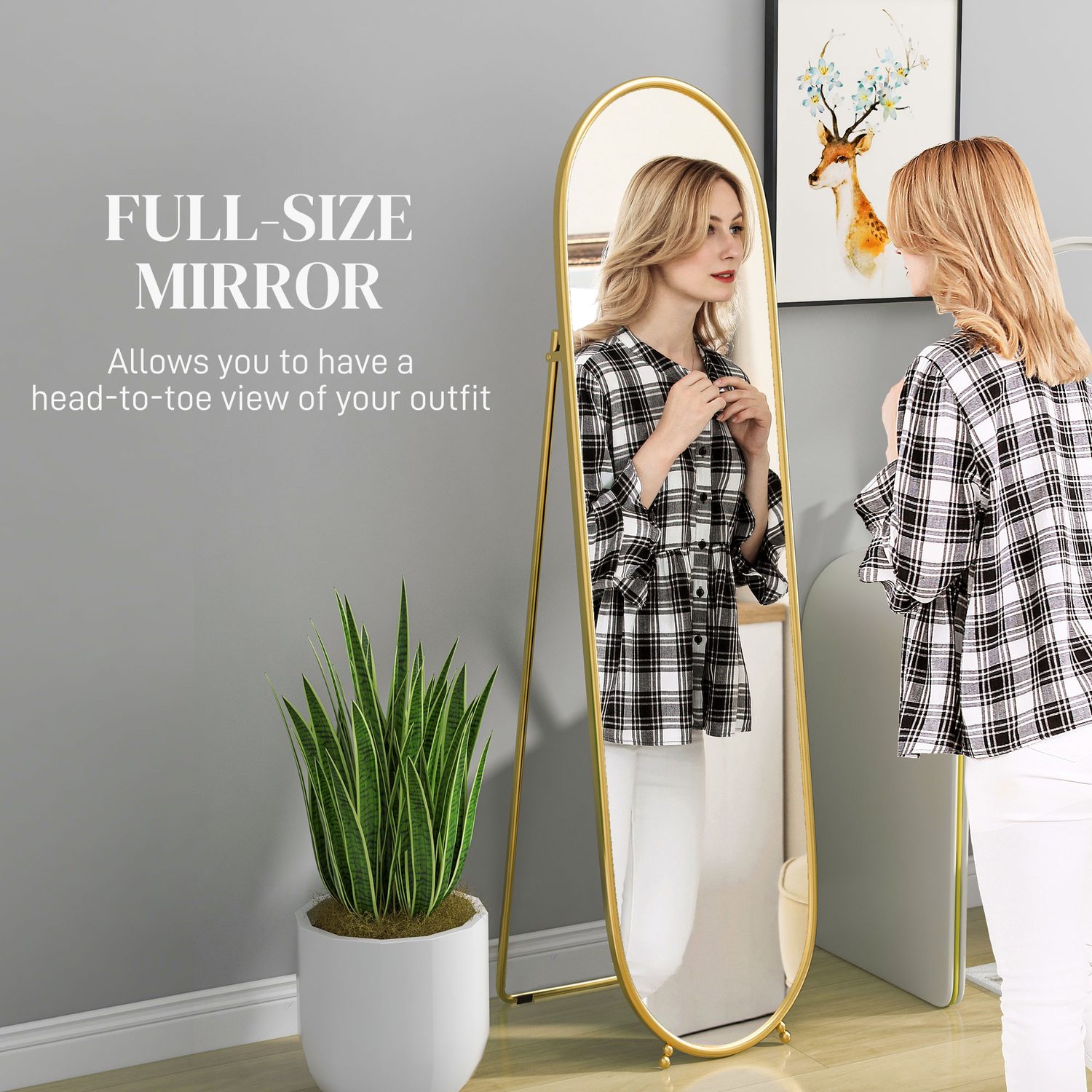 Full-Length Oval Standing Mirror with Gold Frame
