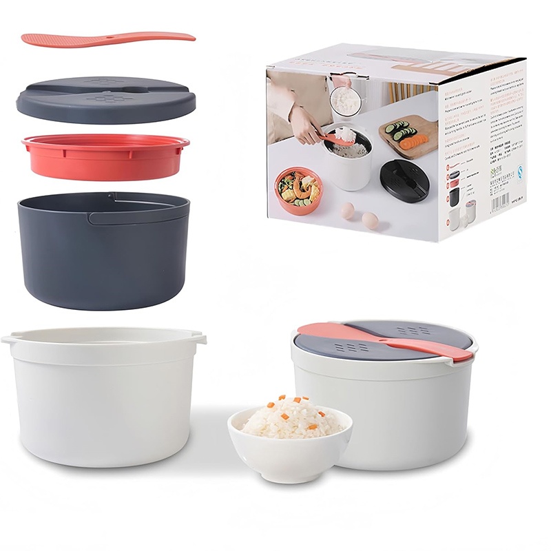 Two-litre PP microwave rice cooker with strainer insert and paddle