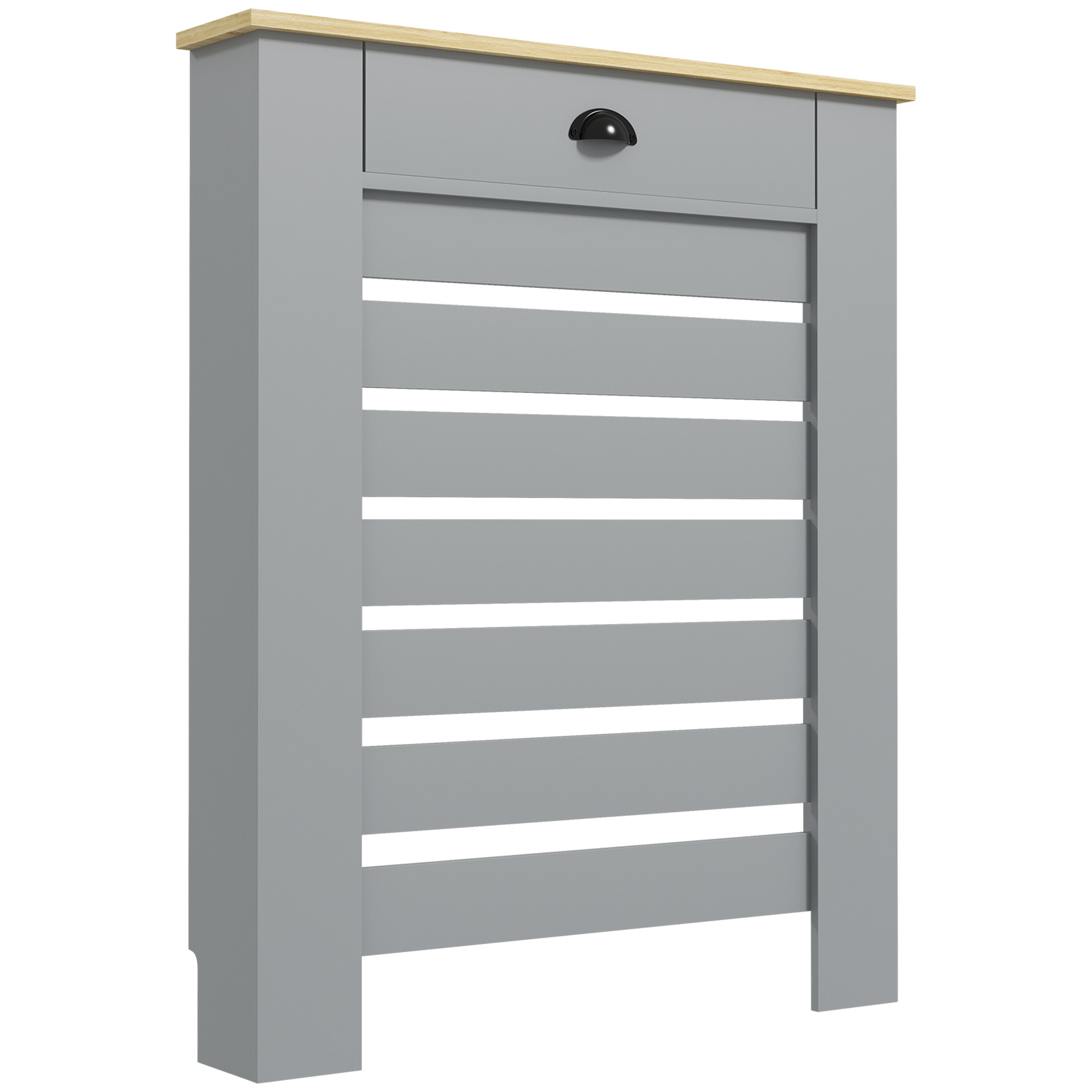 Grey Radiator Cover with Storage Drawer & Slatted Design