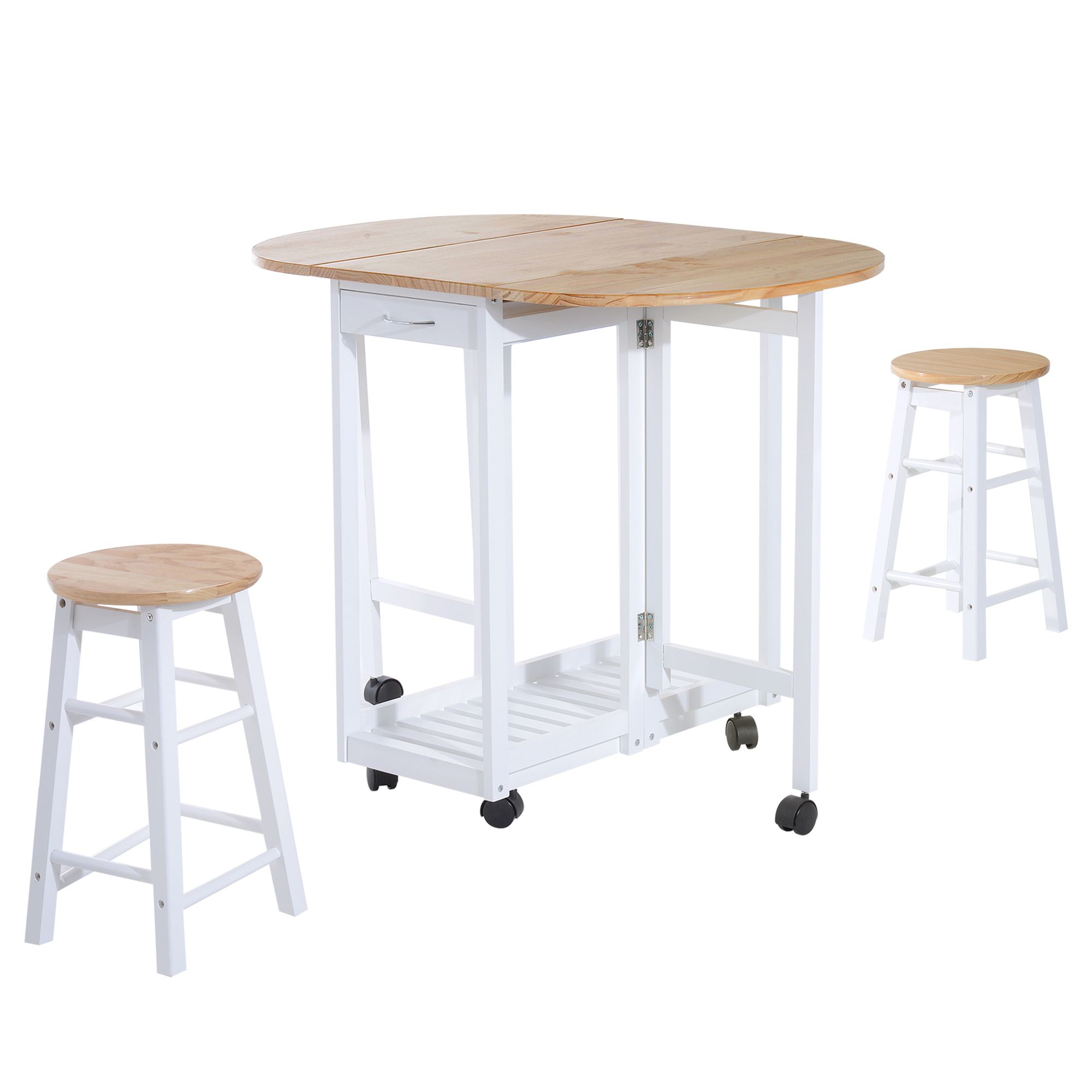 Space-Saving White Foldable Dining Table and Stools Set