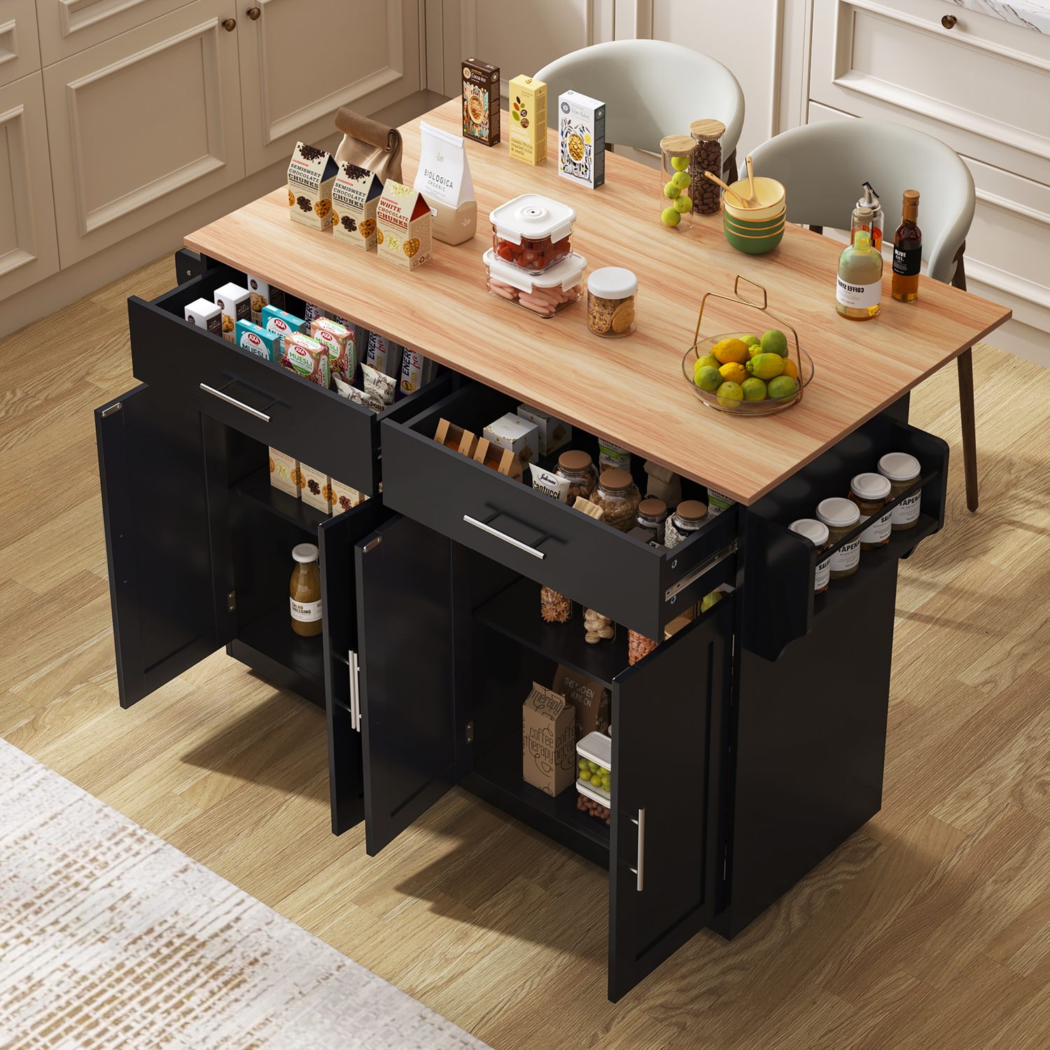 Kitchen Island Cart with Expandable Dropleaf Top