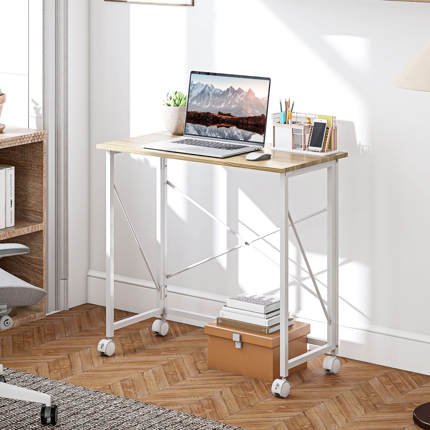 A Folding Desk on Wheels That Tucks Away When You Don't Need It