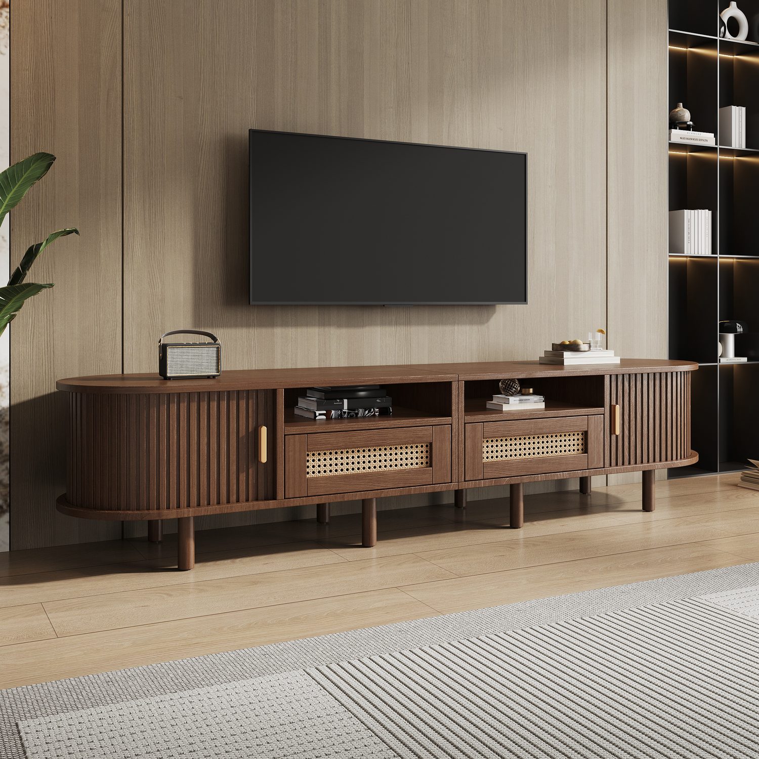 Rattan TV Cabinet with Smart Storage for 70" TVs