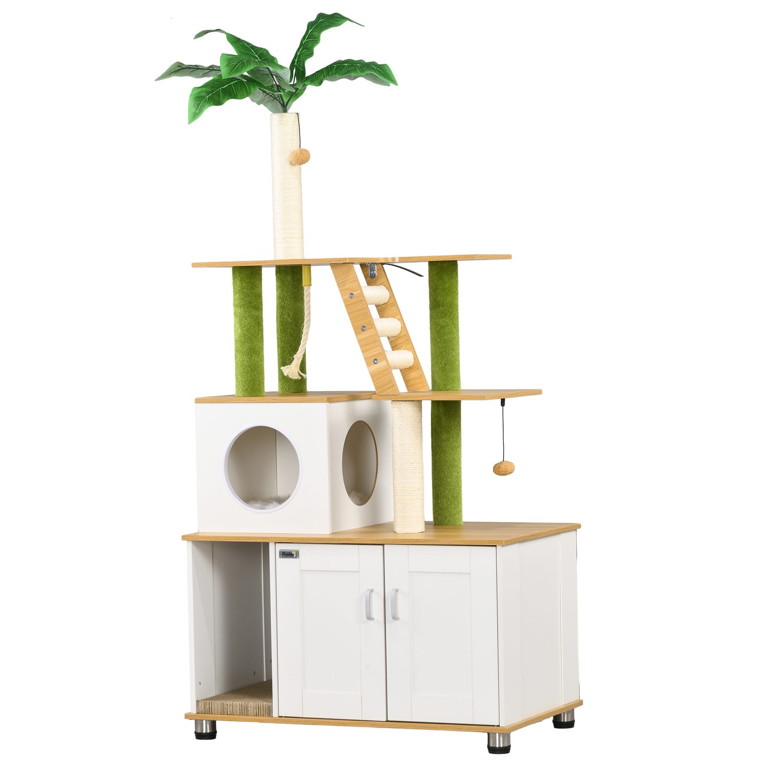 PawHut 2-in-1 Hidden Cat Litter Box & Cat Tree
