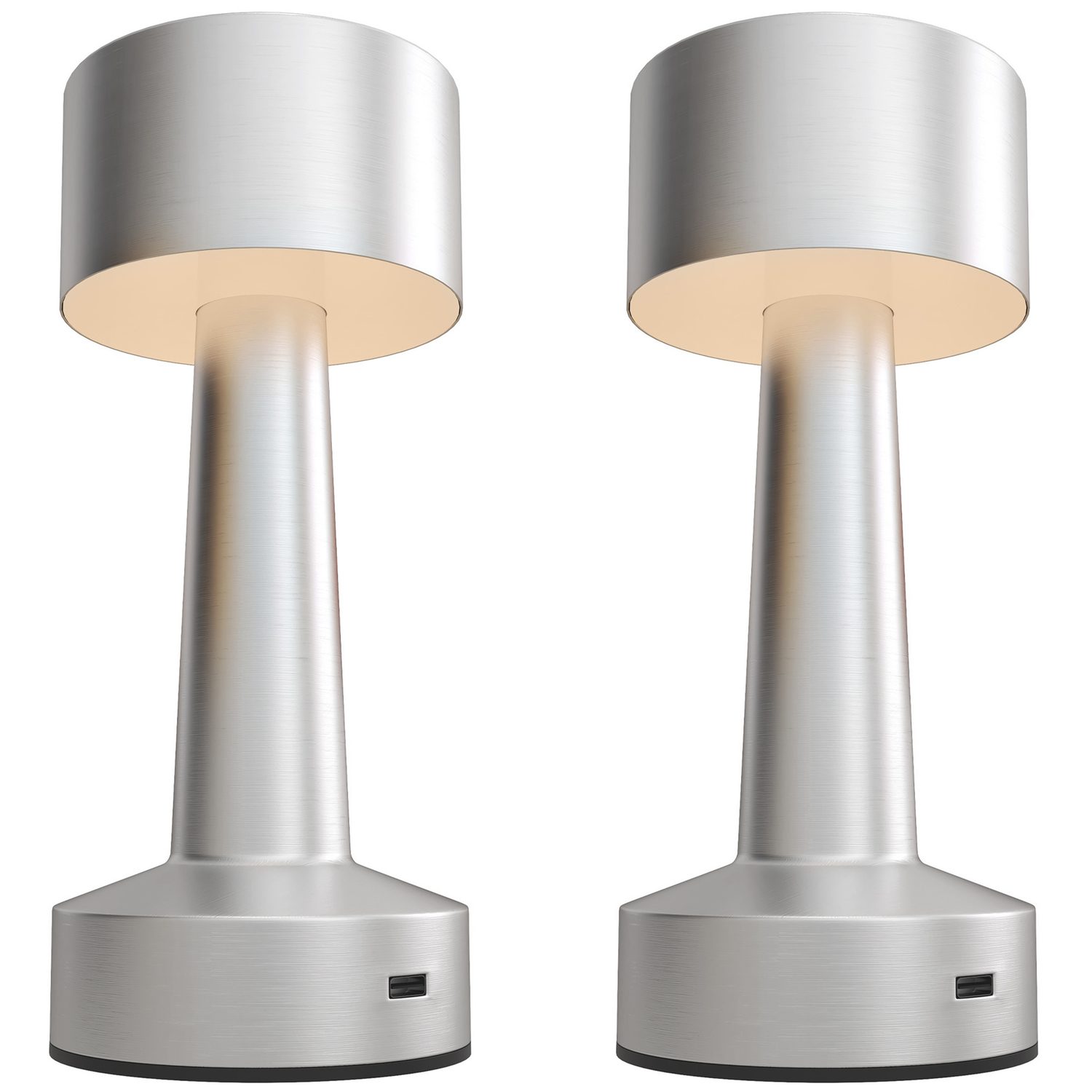 Silver Cordless Touch Table Lamps, Set of 2
