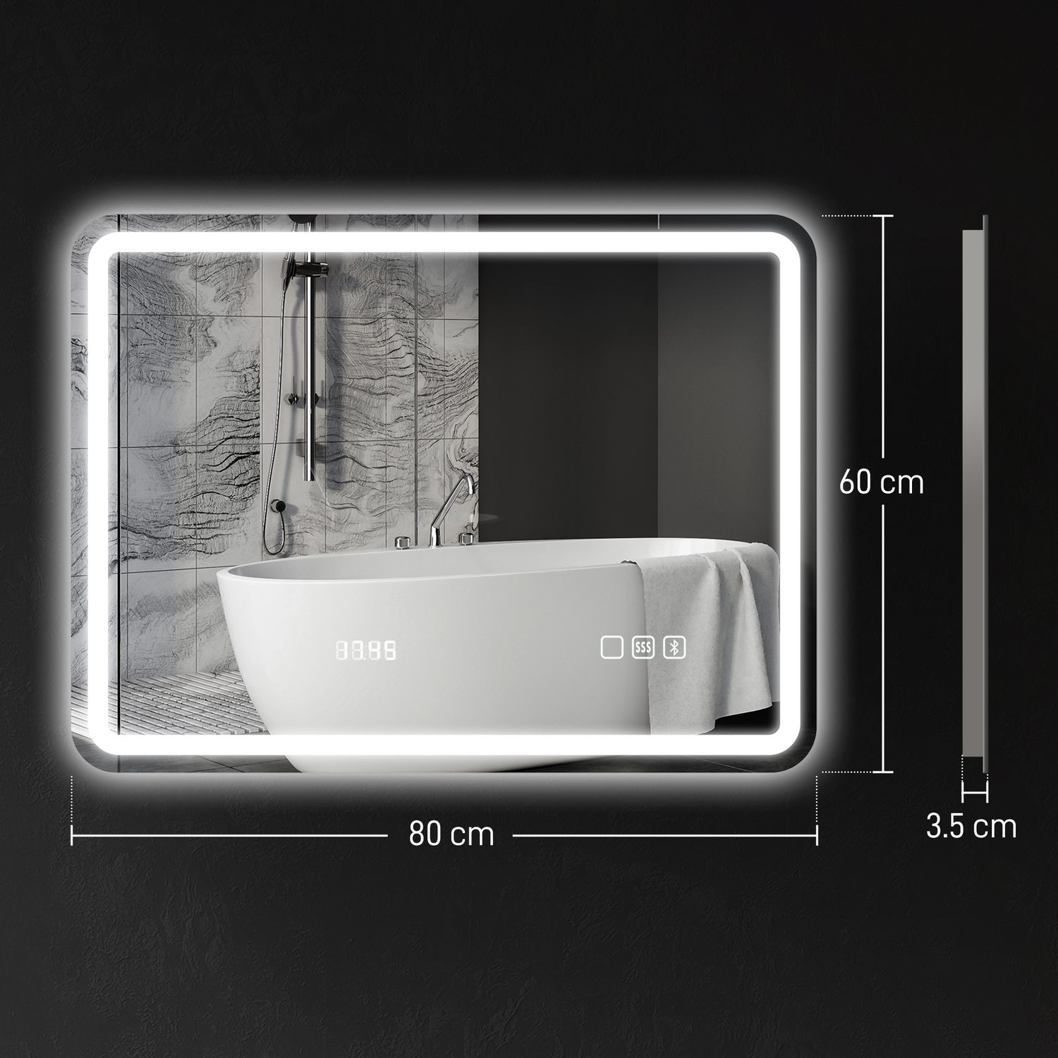 80x60cm Bluetooth LED Bathroom Mirror