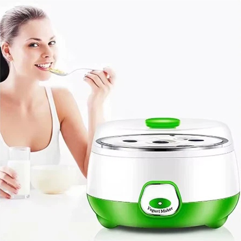 Stainless steel 1L automatic yogurt maker on a kitchen worktop