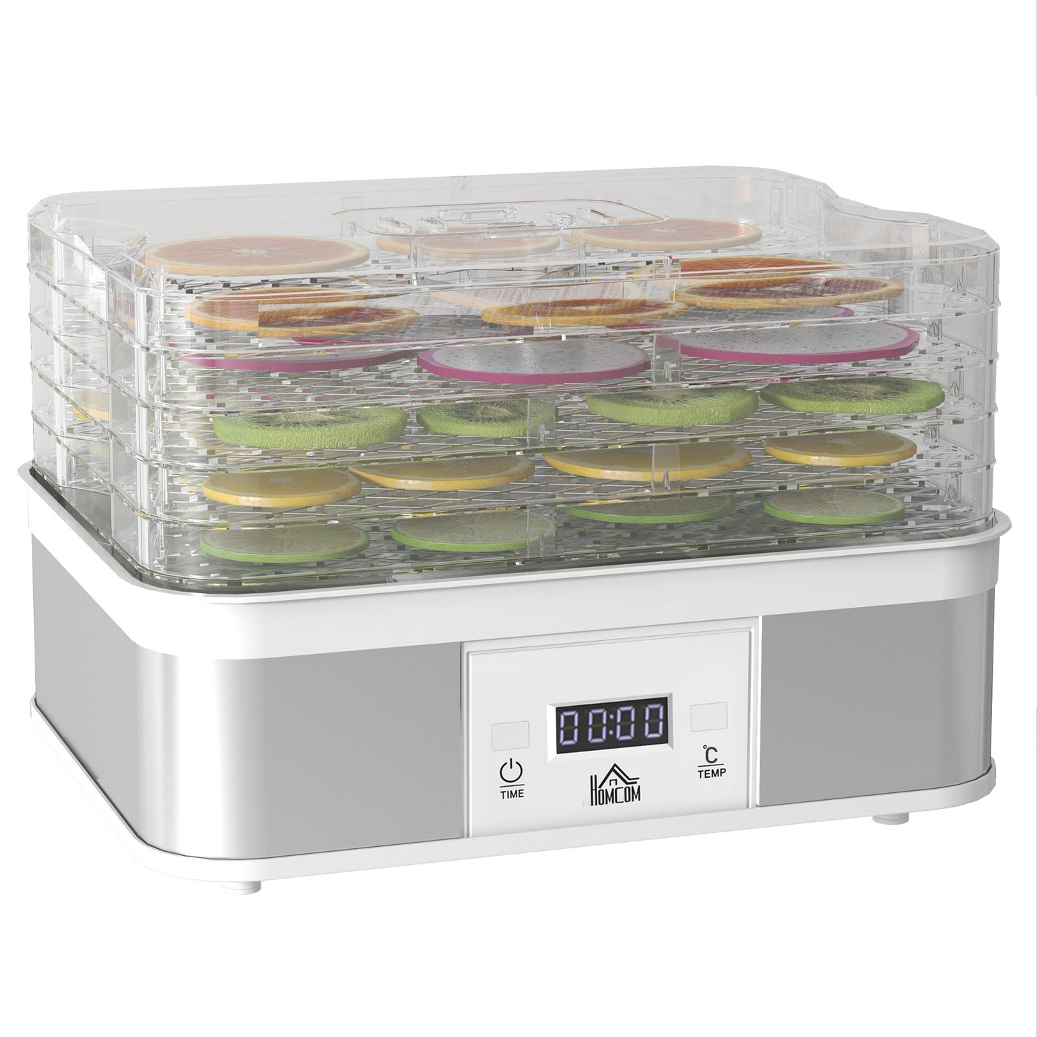 Five-tier food dehydrator with LCD timer drying apple slices