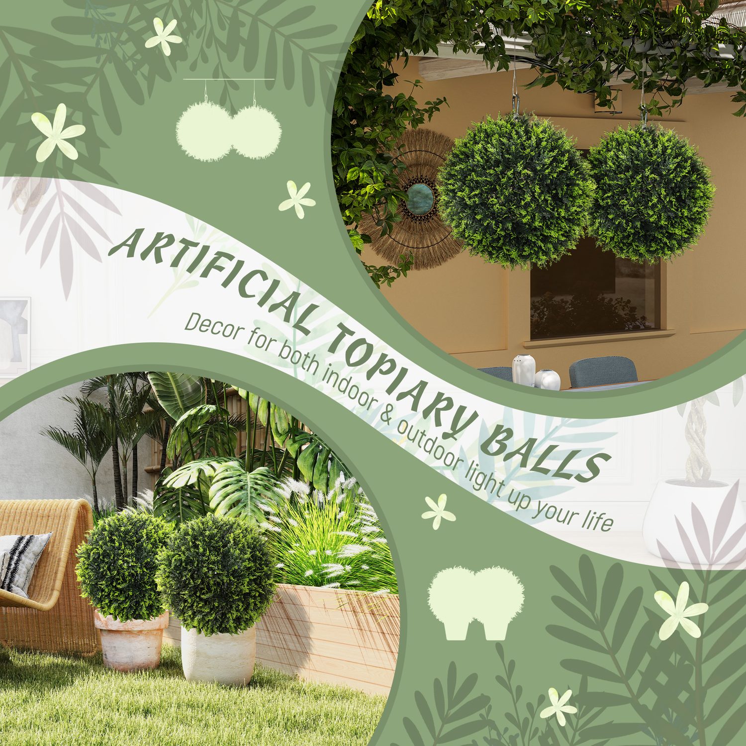 Two Faux Cedar Topiary Balls That Need No Watering, Ever
