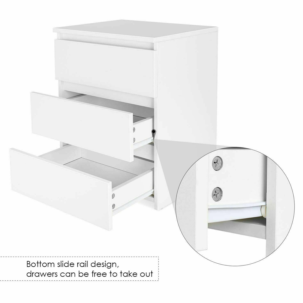 White Bedside Table with 3 Storage Drawers