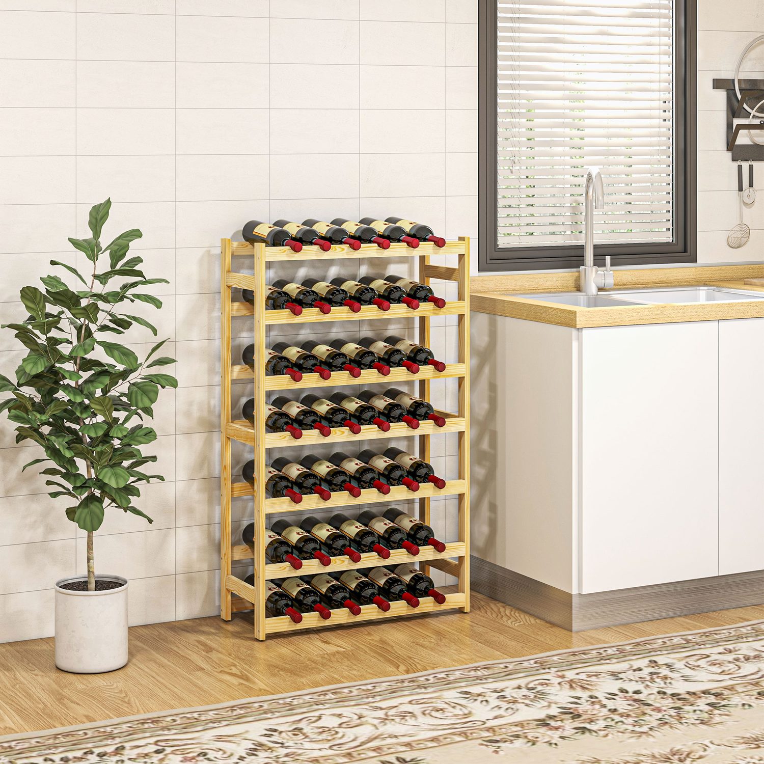 Slim 42-Bottle Pine Wine Rack