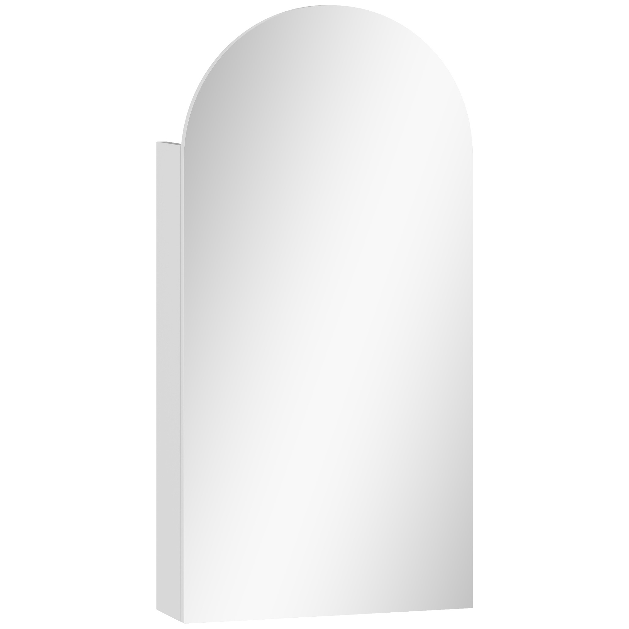 White arched bathroom mirror cabinet with adjustable glass shelves