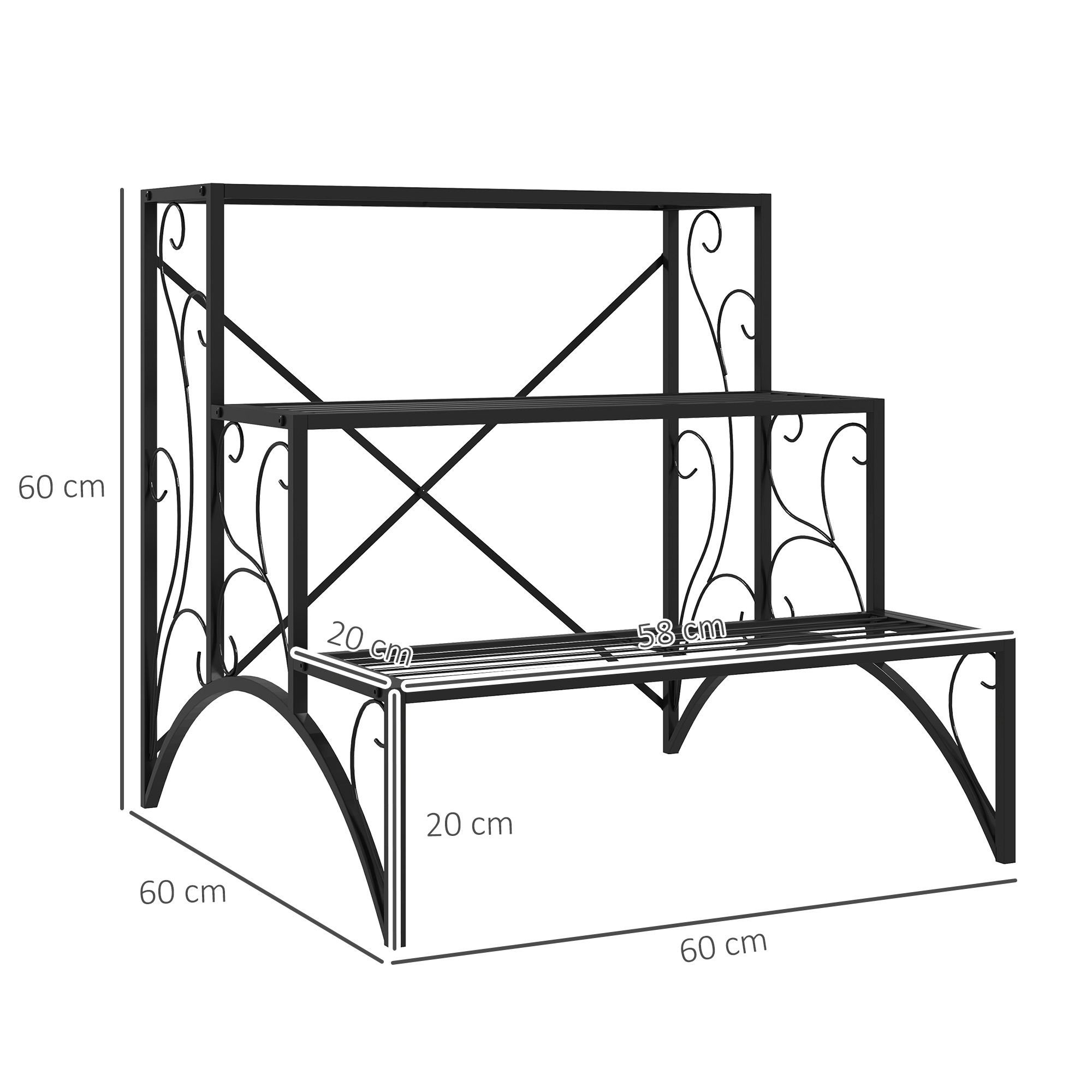 Three-Tier Black Metal Plant Stand for Pots