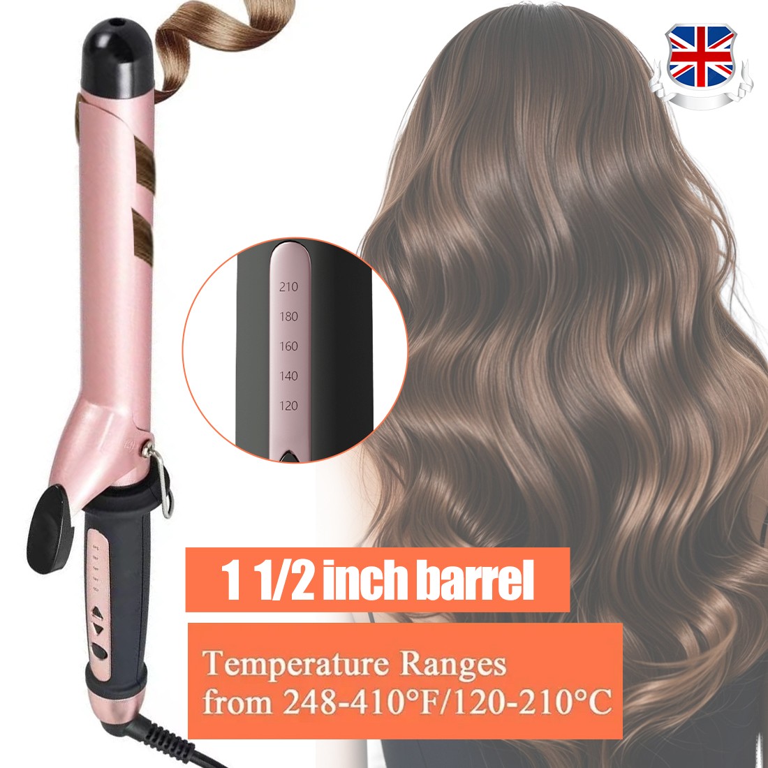 38mm Ceramic Tourmaline Curling Wand for Large Waves