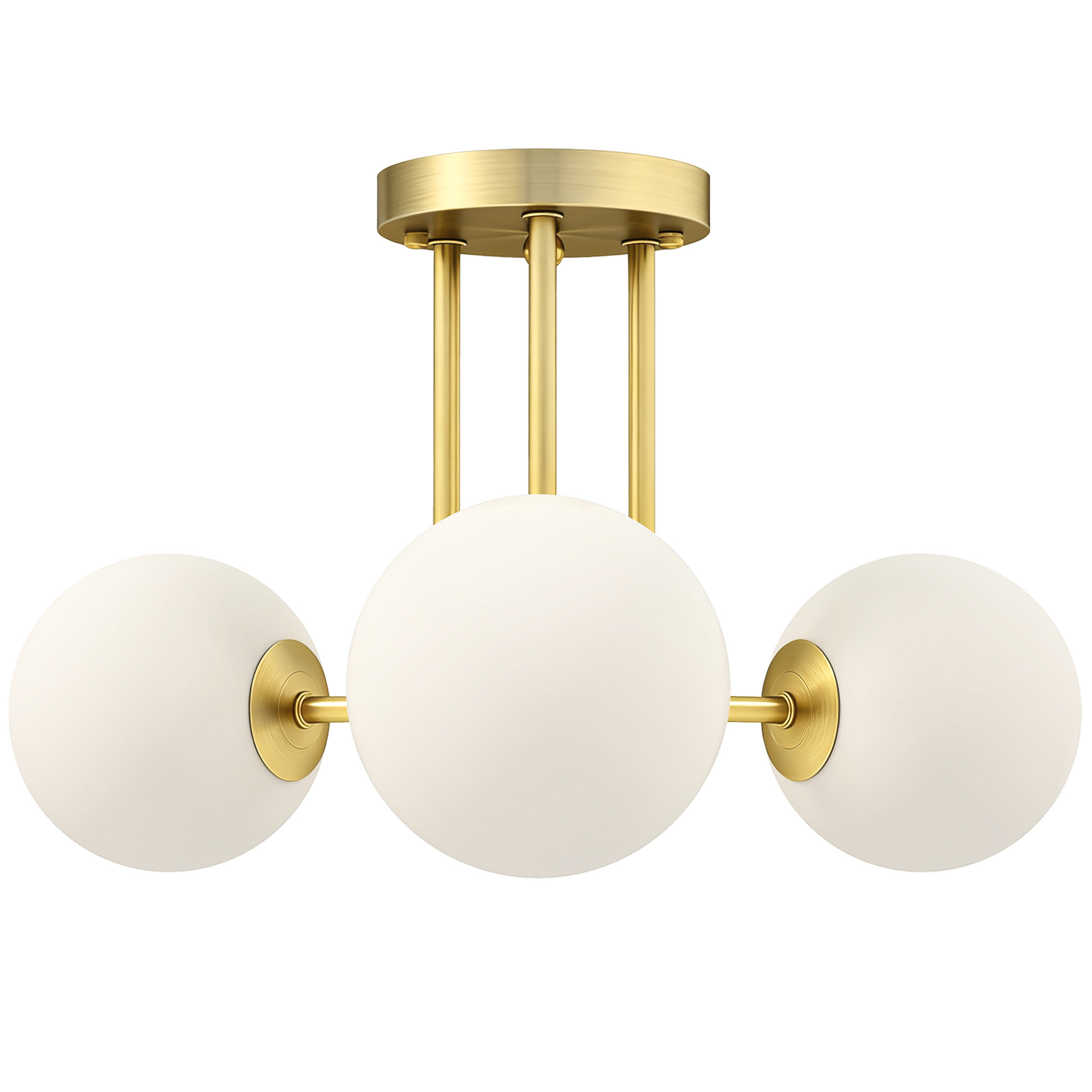Three Globe Ceiling Light with Brushed Gold Arms