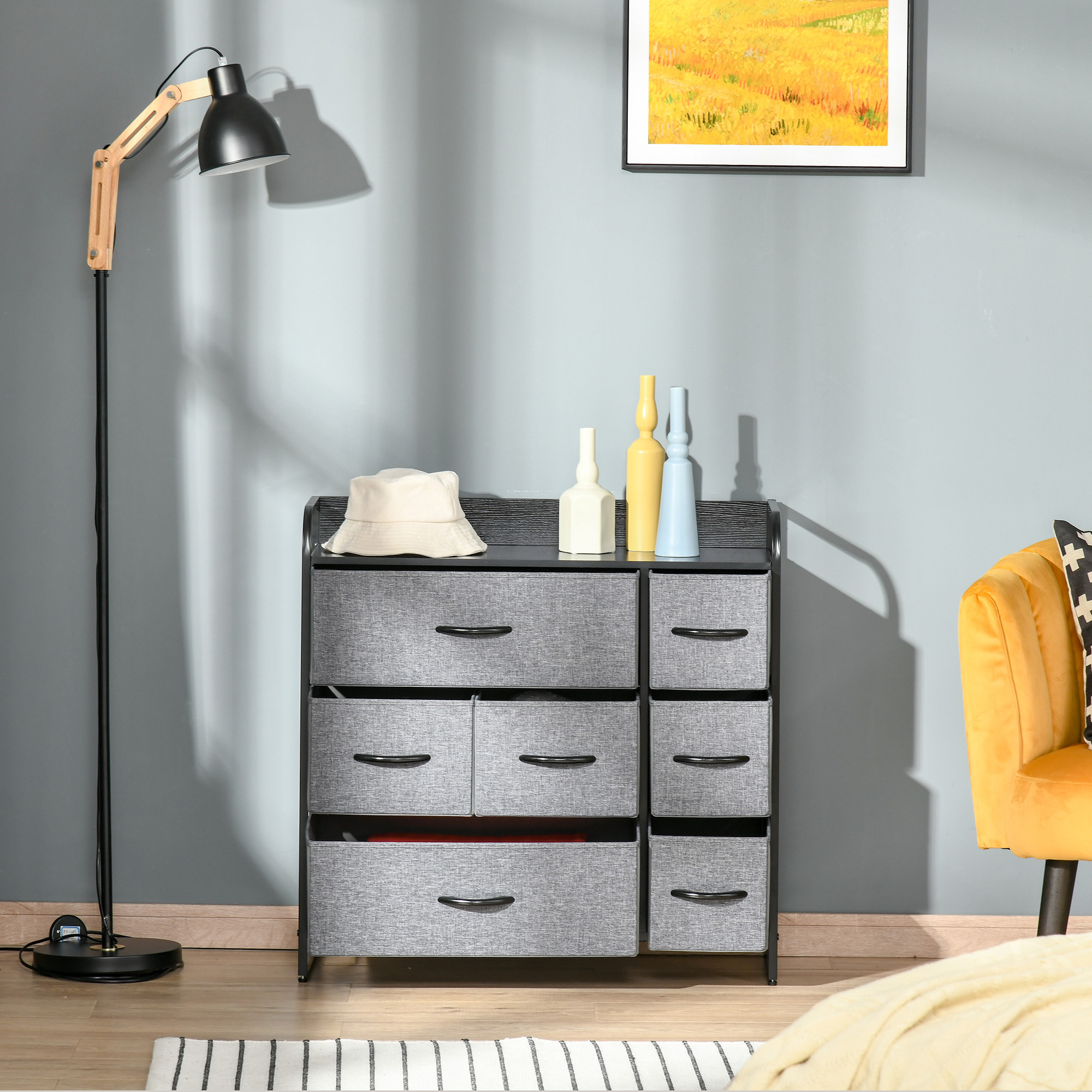 7-Drawer Grey Fabric Chest