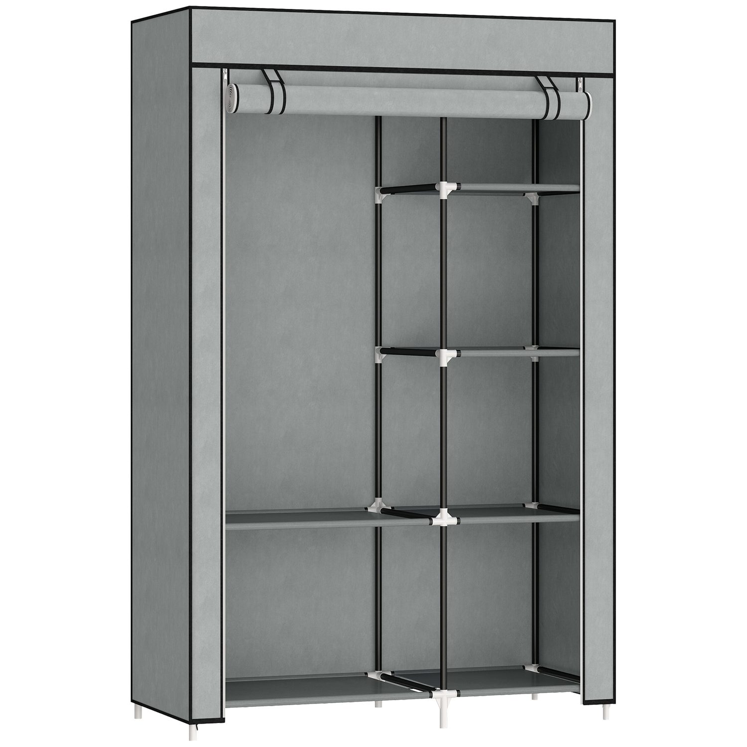 Light Grey Fabric Wardrobe with Rail and Six Shelves