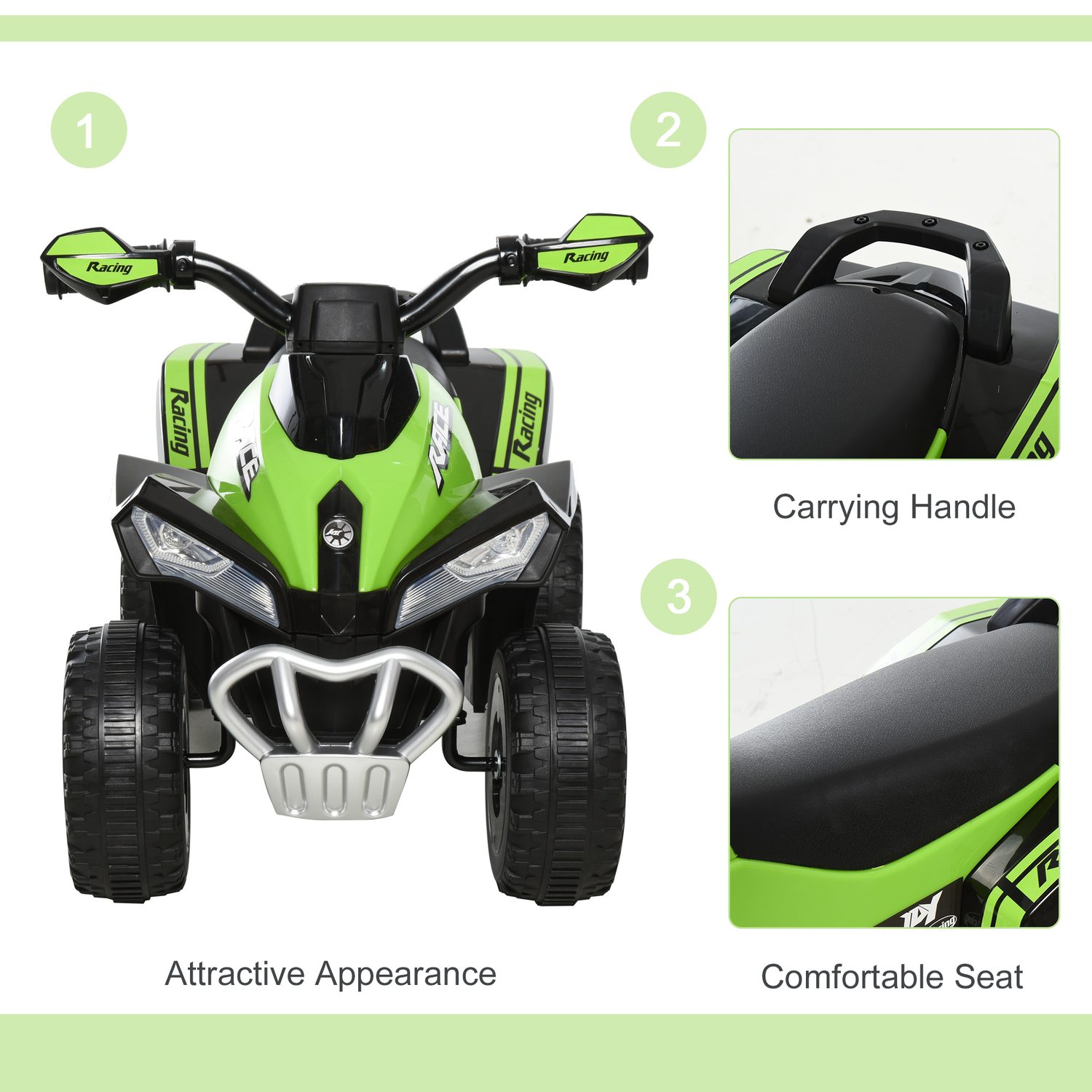 Green and Black Quad Bike Ride-On for Young Children