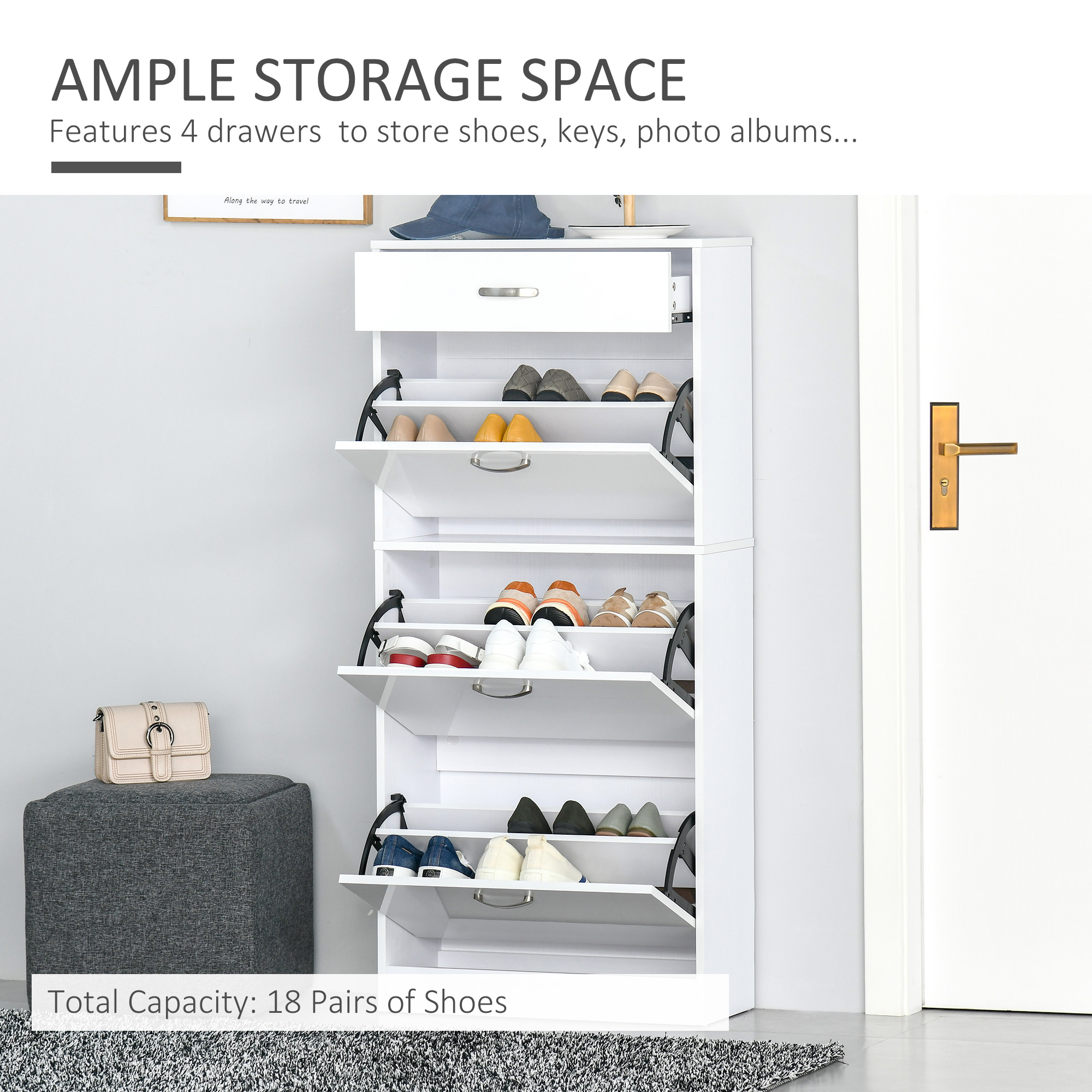 18-Pair White Shoe Cabinet