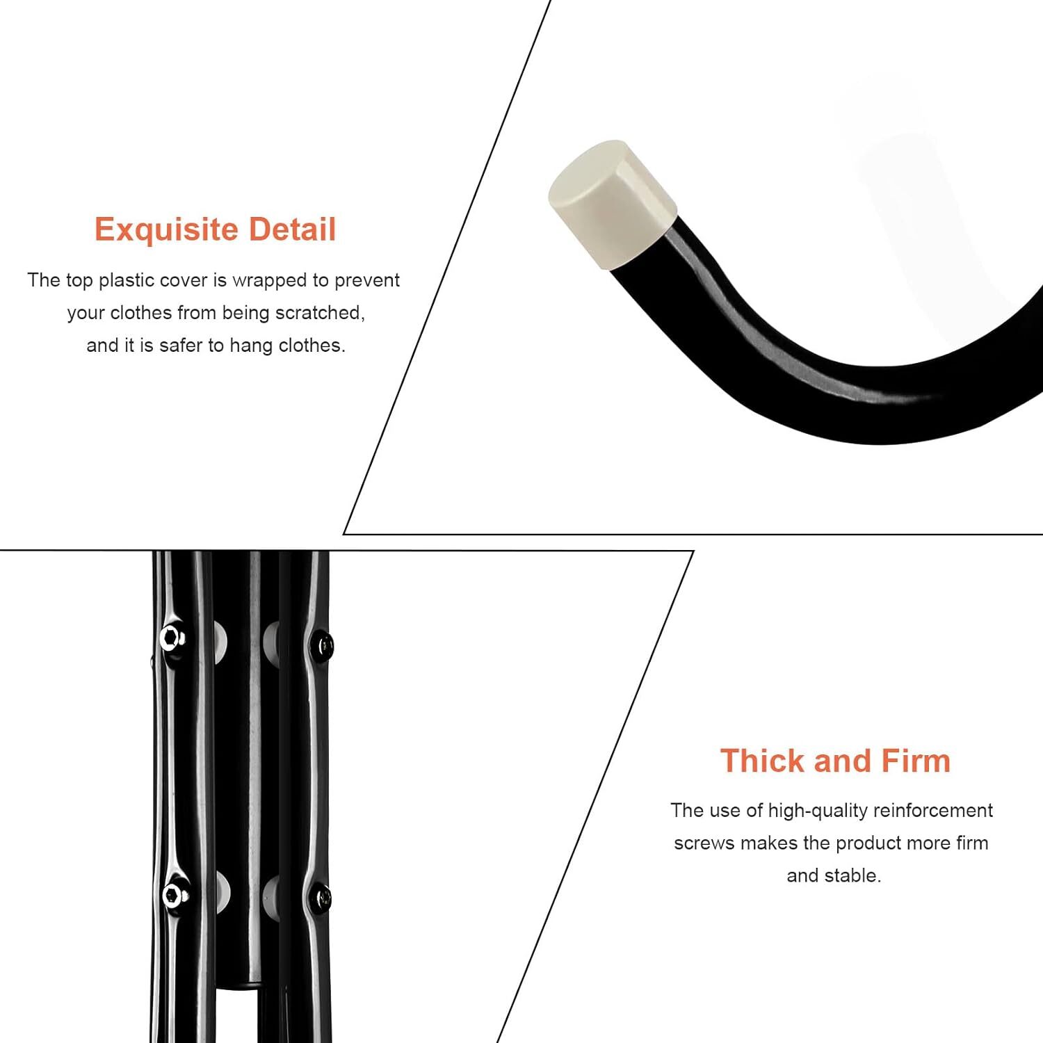 Freestanding 175 cm Black Metal Coat Stand with 12 Hooks