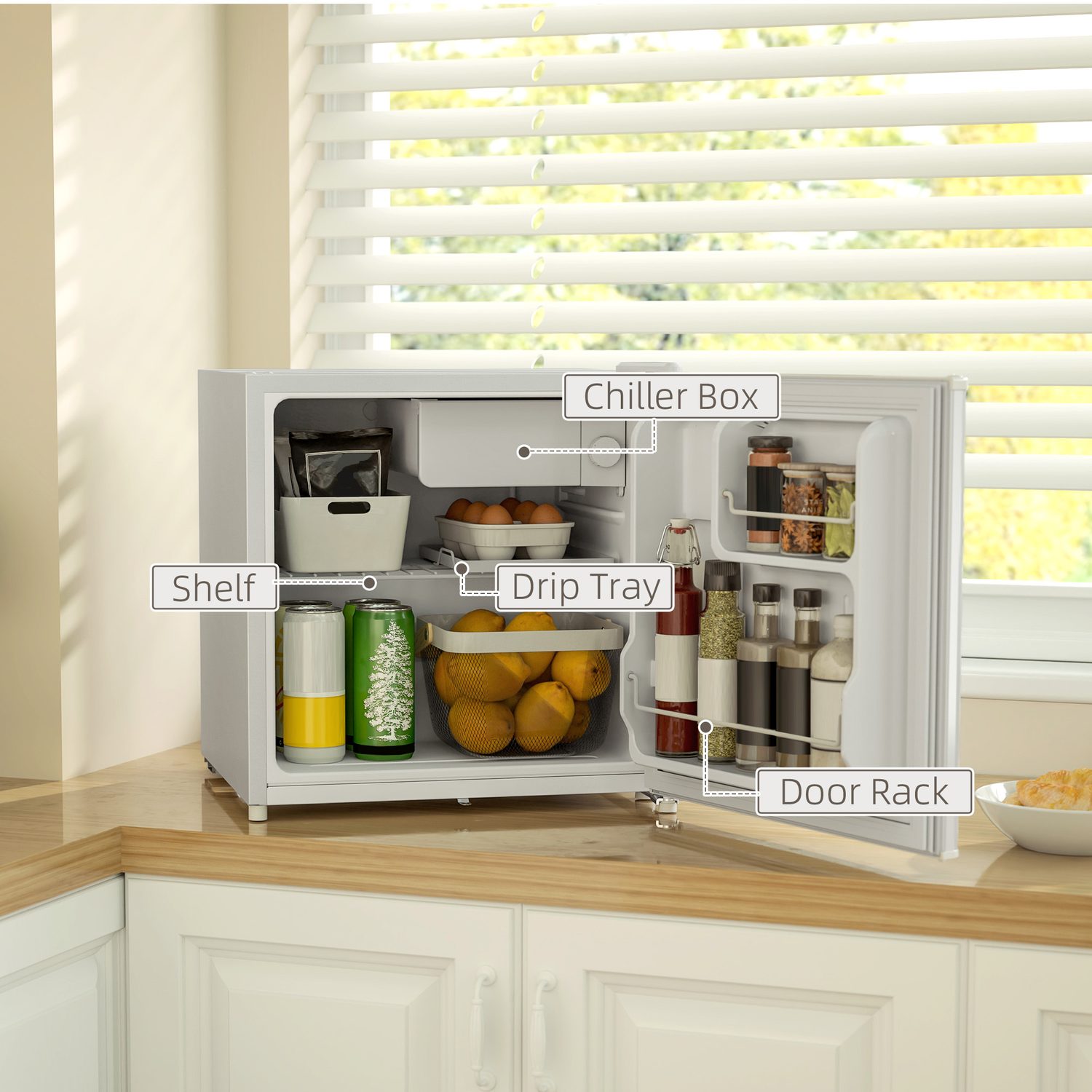 Cream White 46L Lockable Countertop Fridge
