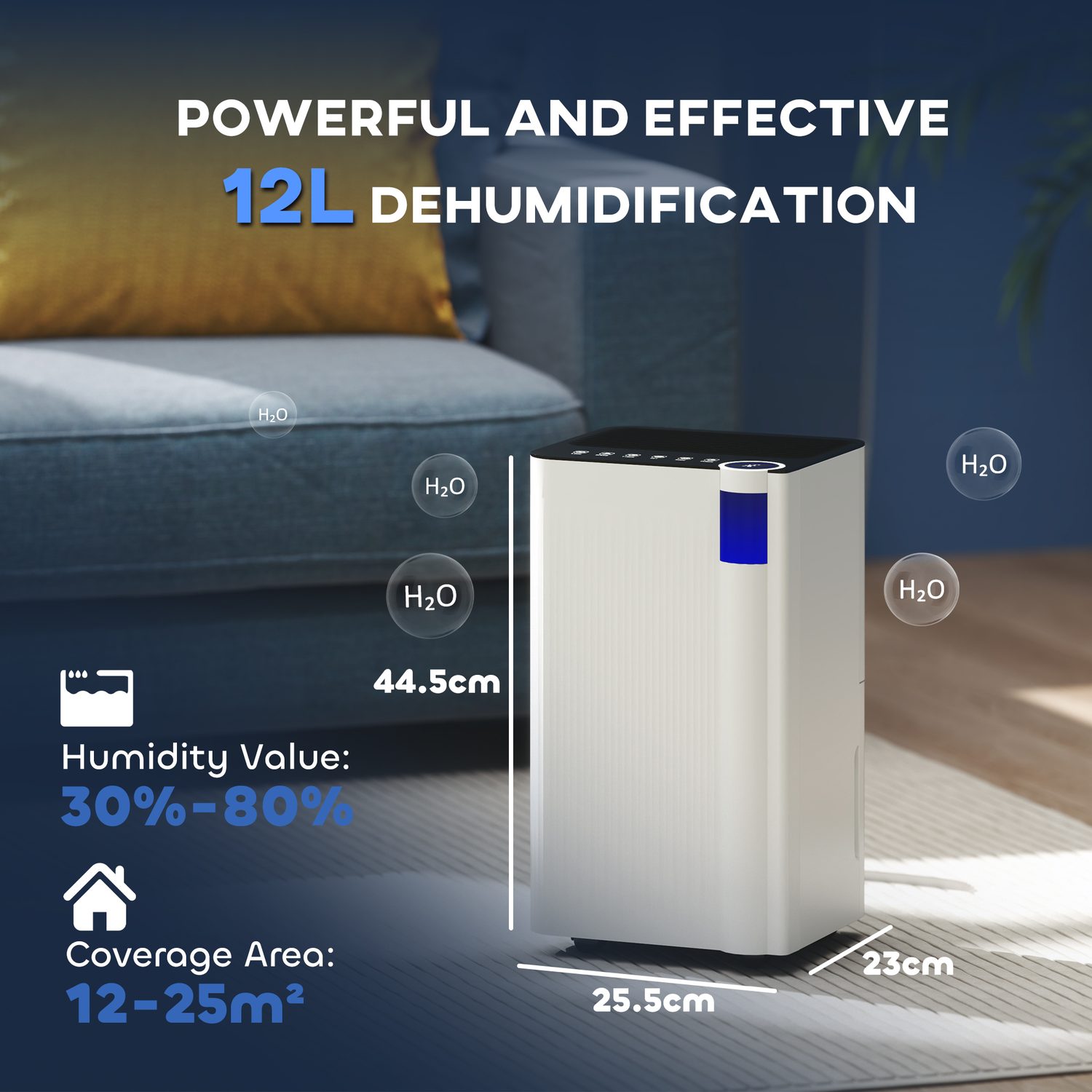 White 12L/Day Dehumidifier with Washable Filter for Small Rooms
