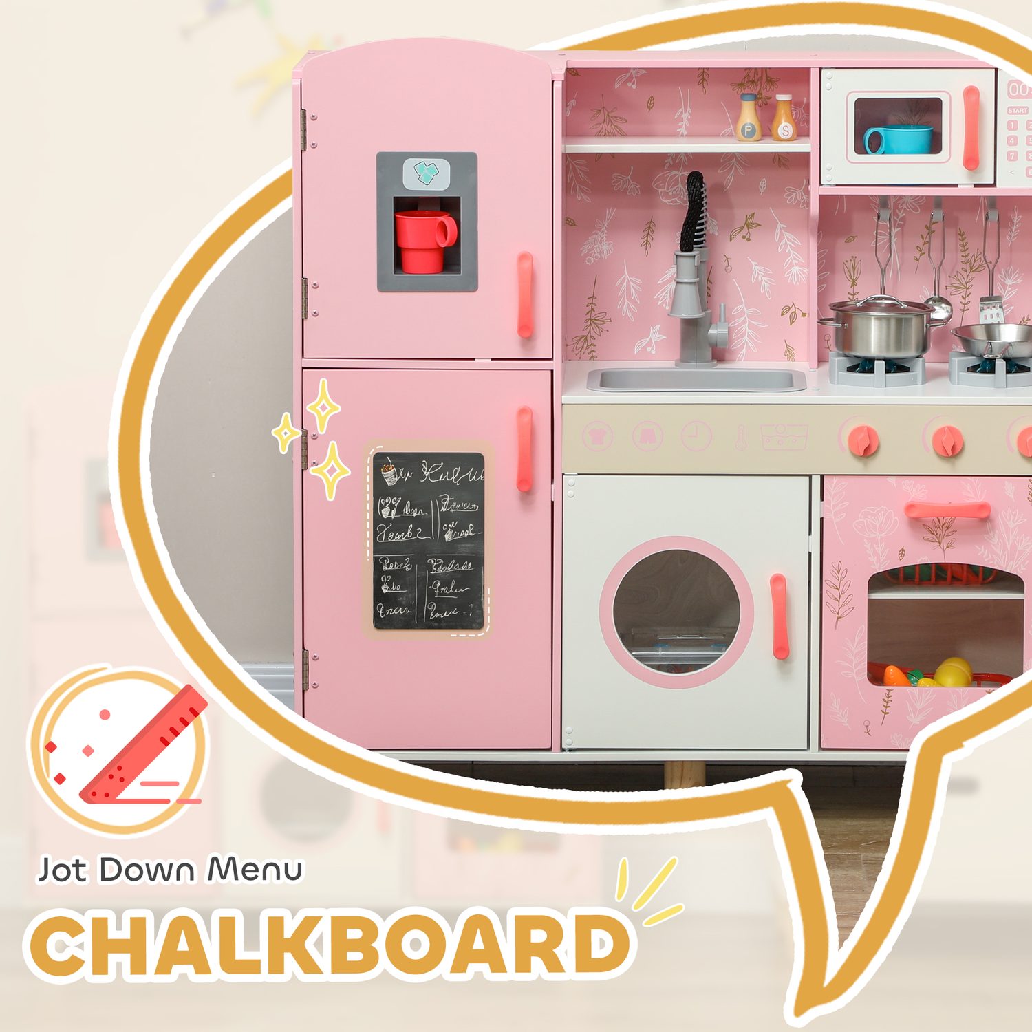 Pink Kids Play Kitchen with Realistic Details