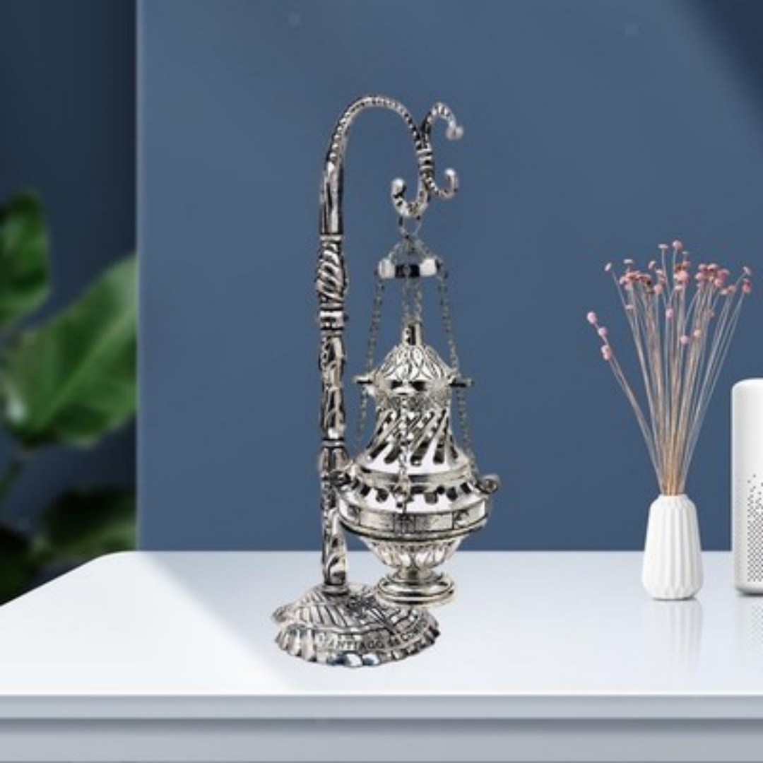 Ornate Silver Hanging Censer for Incense Rituals