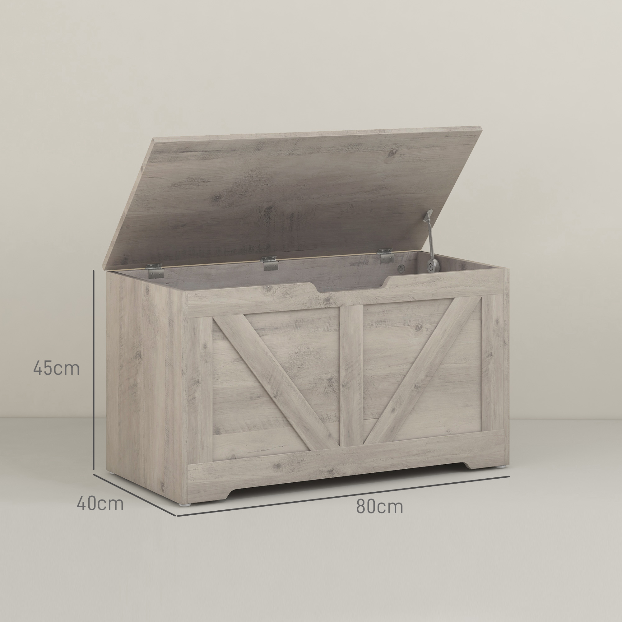 Light Grey 100L Storage Chest with X-Cross Farmhouse Panels