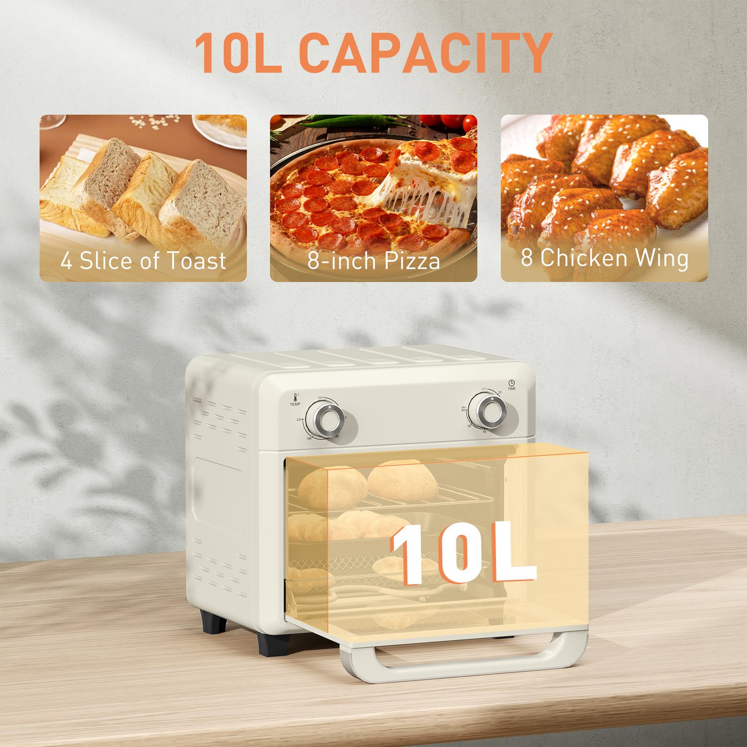 Compact 10L Air Fryer Oven for Roasting, Baking and Grilling