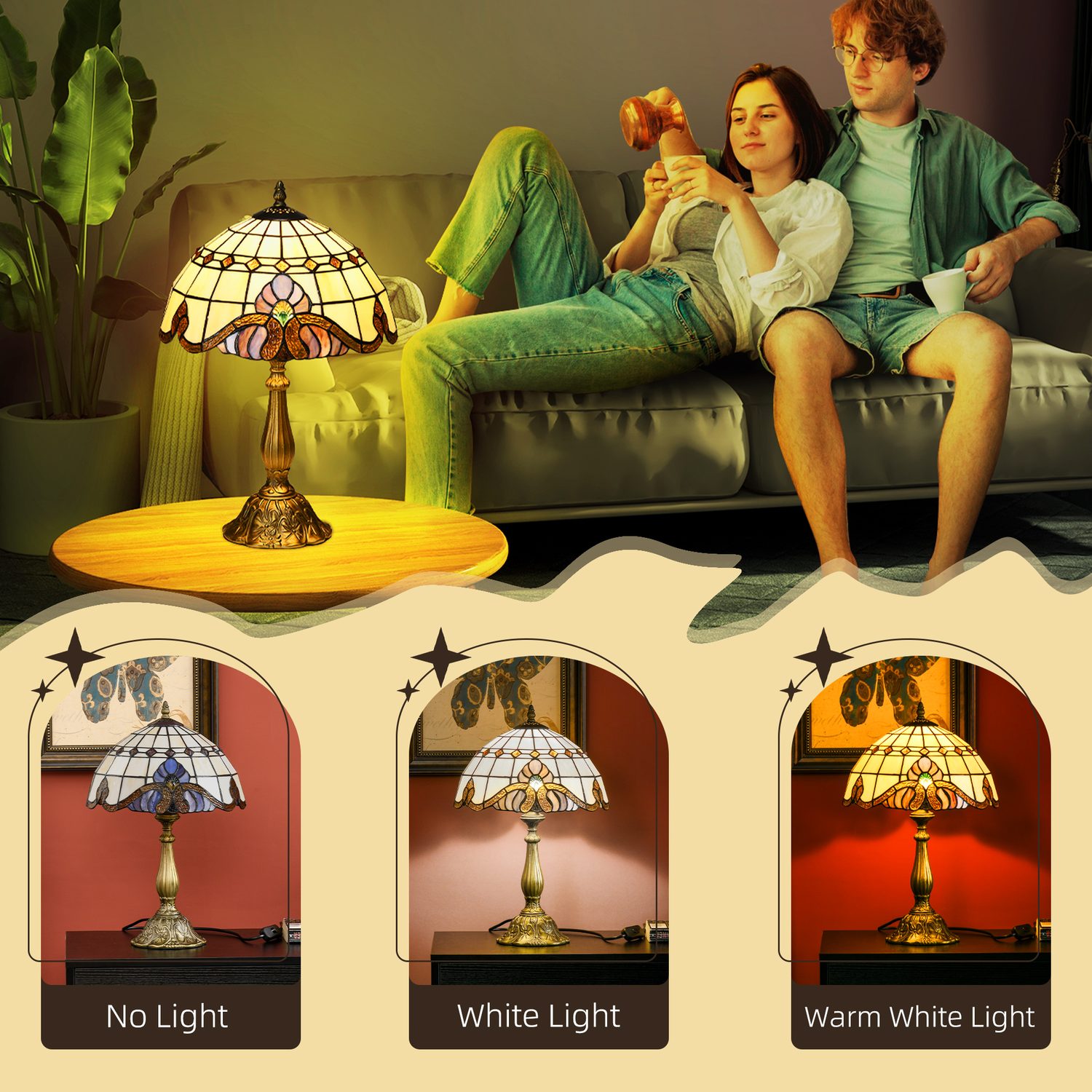 Handmade Stained Glass Bedside Table Lamp