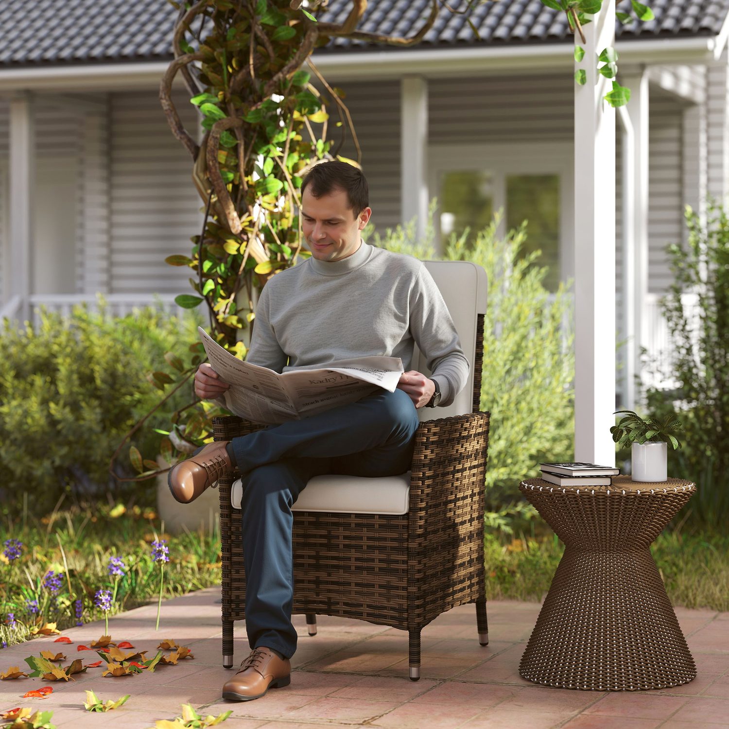 Cream Rattan Recliner