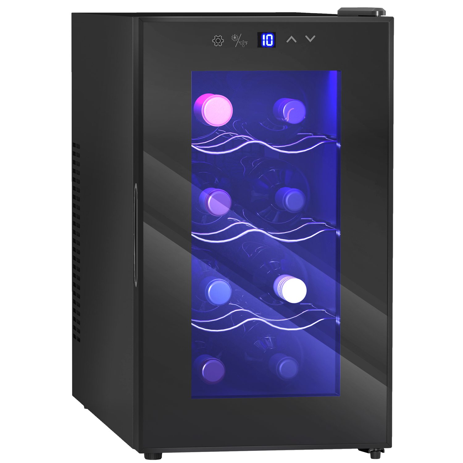 Compact 8 Bottle Wine Fridge with Blue LED Light