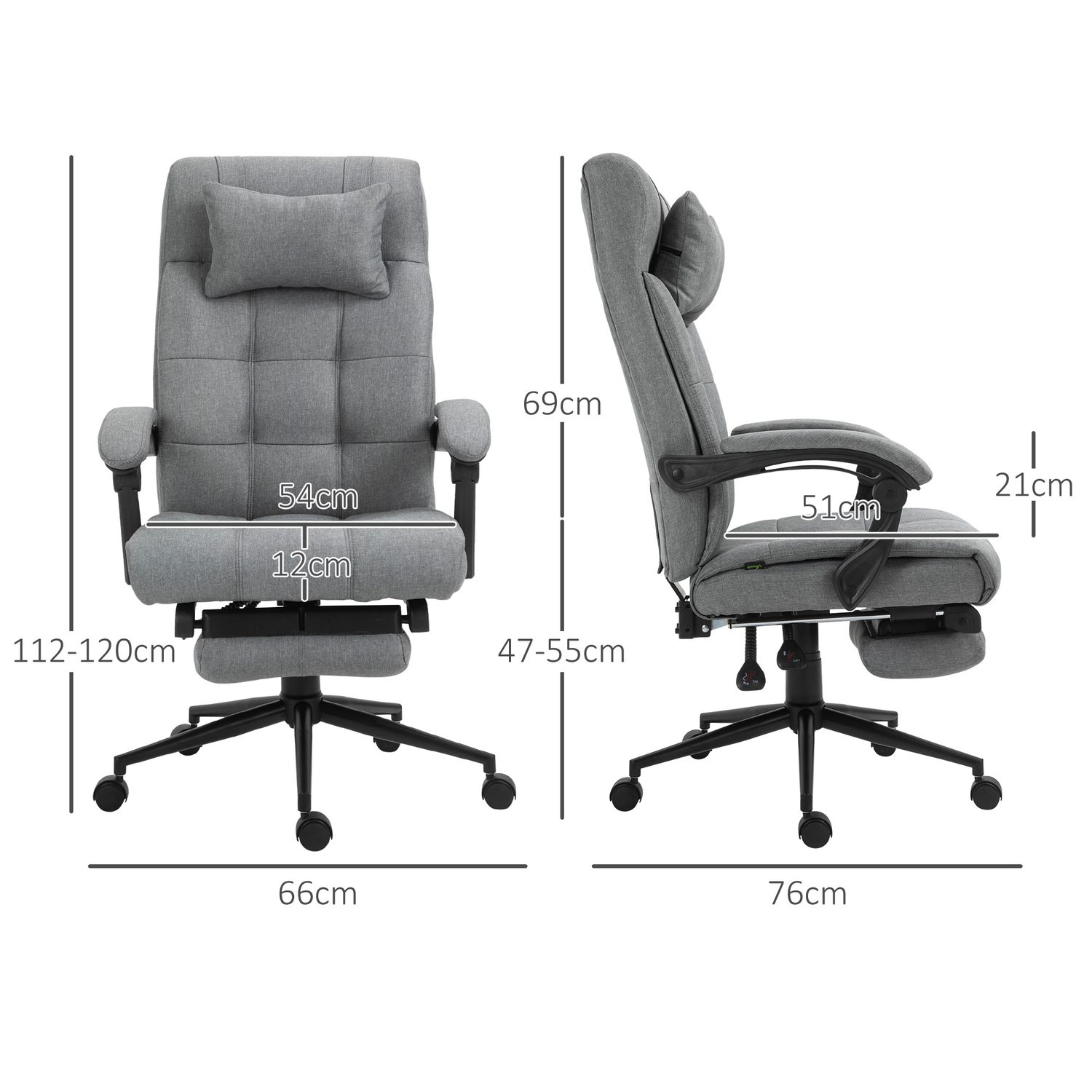 Beige linen reclining office chair with extended footrest in a UK home study