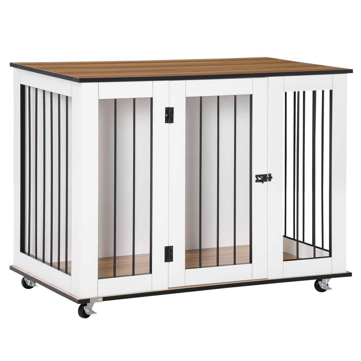 White Furniture-Style Dog Crate and Side Table with Castors