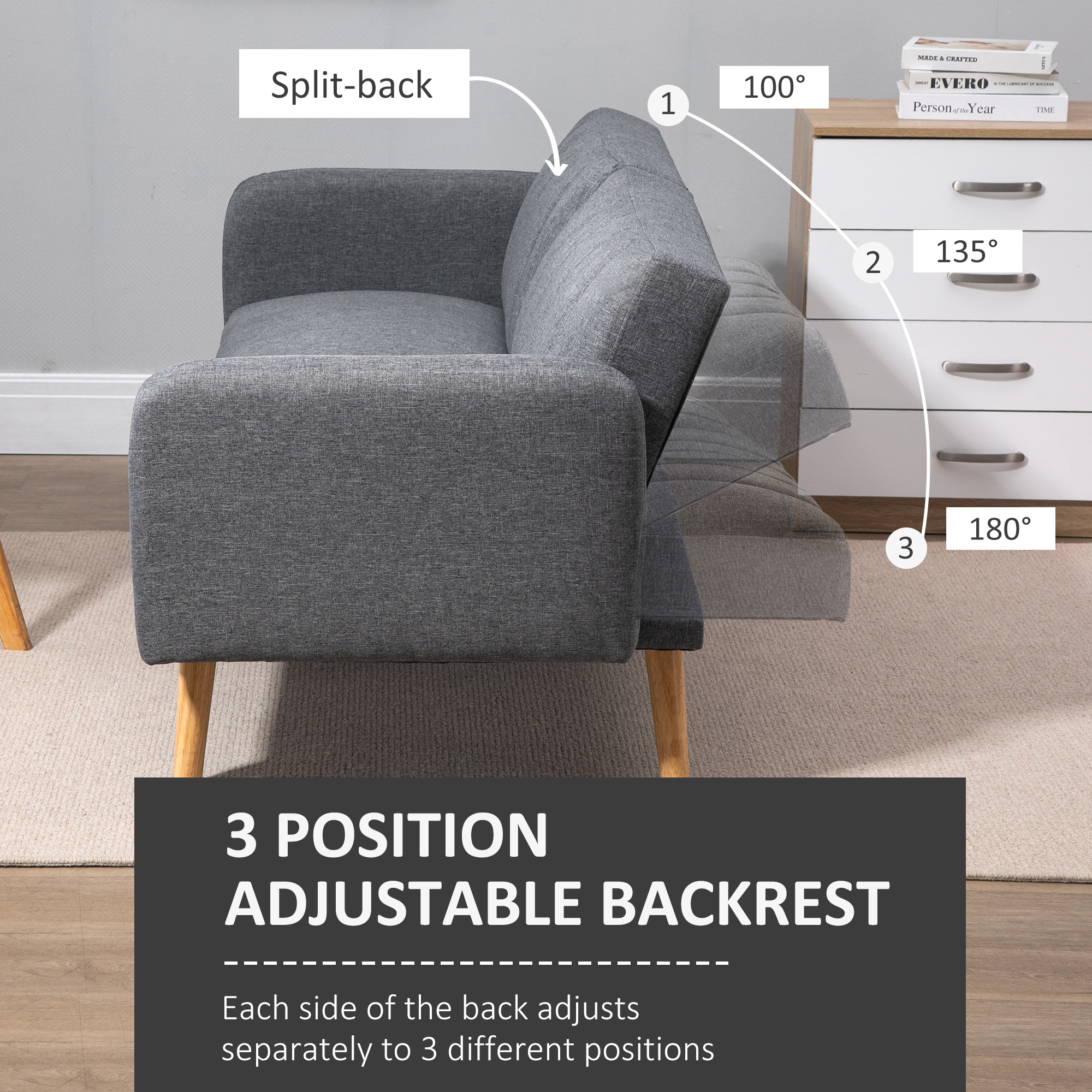 Grey Linen Click Clack Sofa Bed